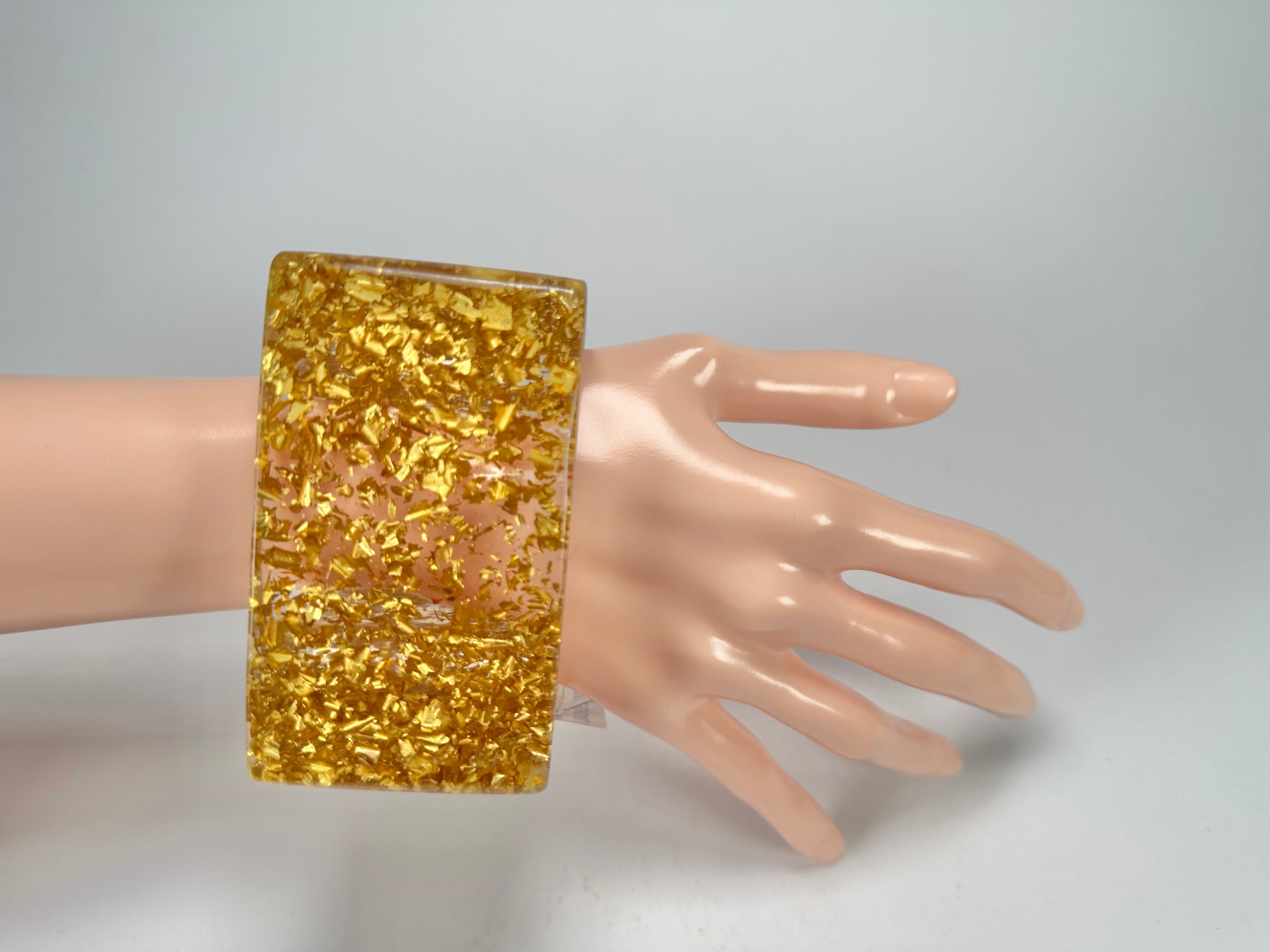 Jackie Brazil "Solid Square" Gold Flakes 5cm Bangle ( B2100 )