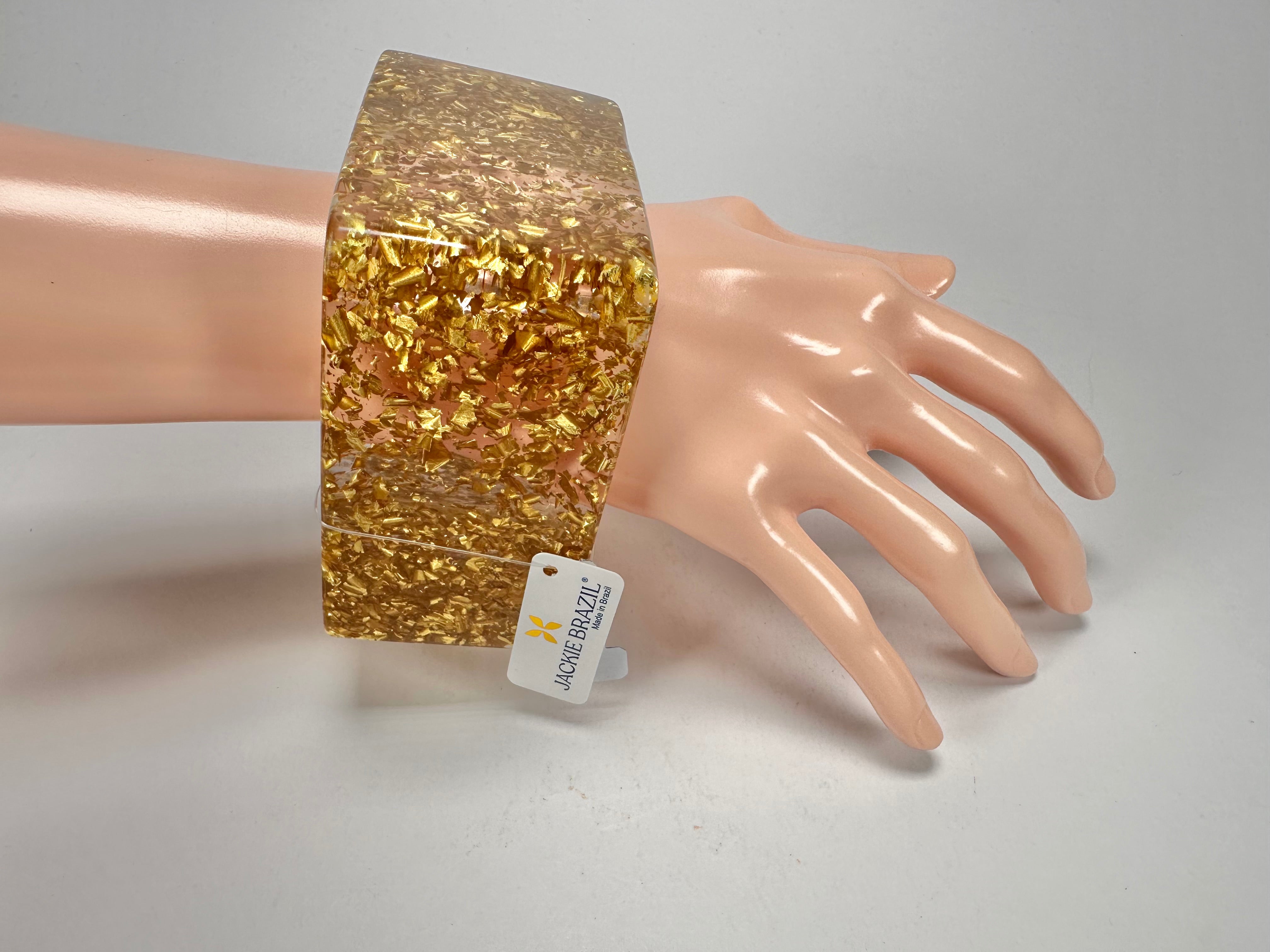 Jackie Brazil "Solid Square" Gold Flakes 5cm Bangle ( B2100 )