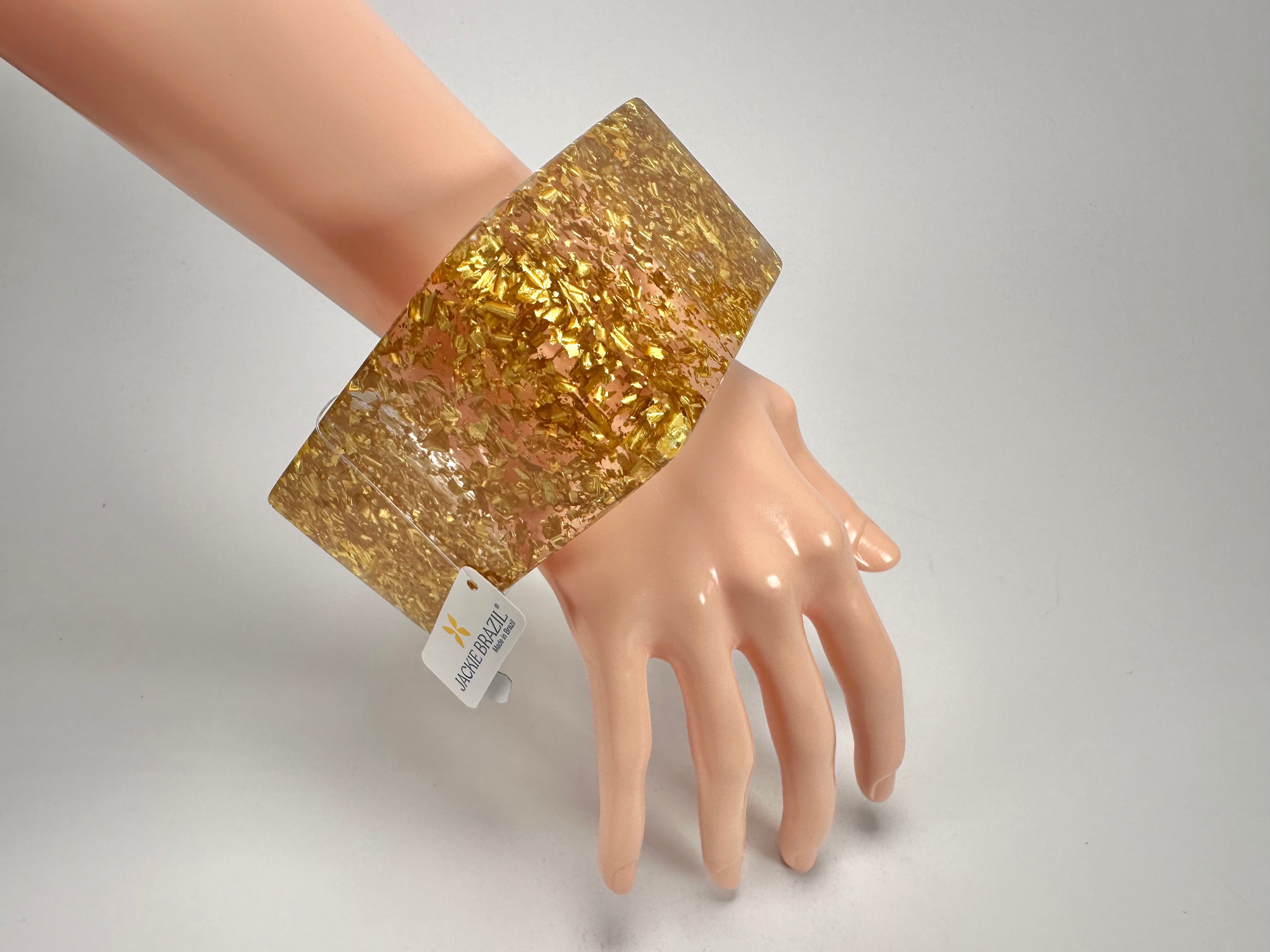 Jackie Brazil "Solid Square" Gold Flakes 5cm Bangle ( B2100 )