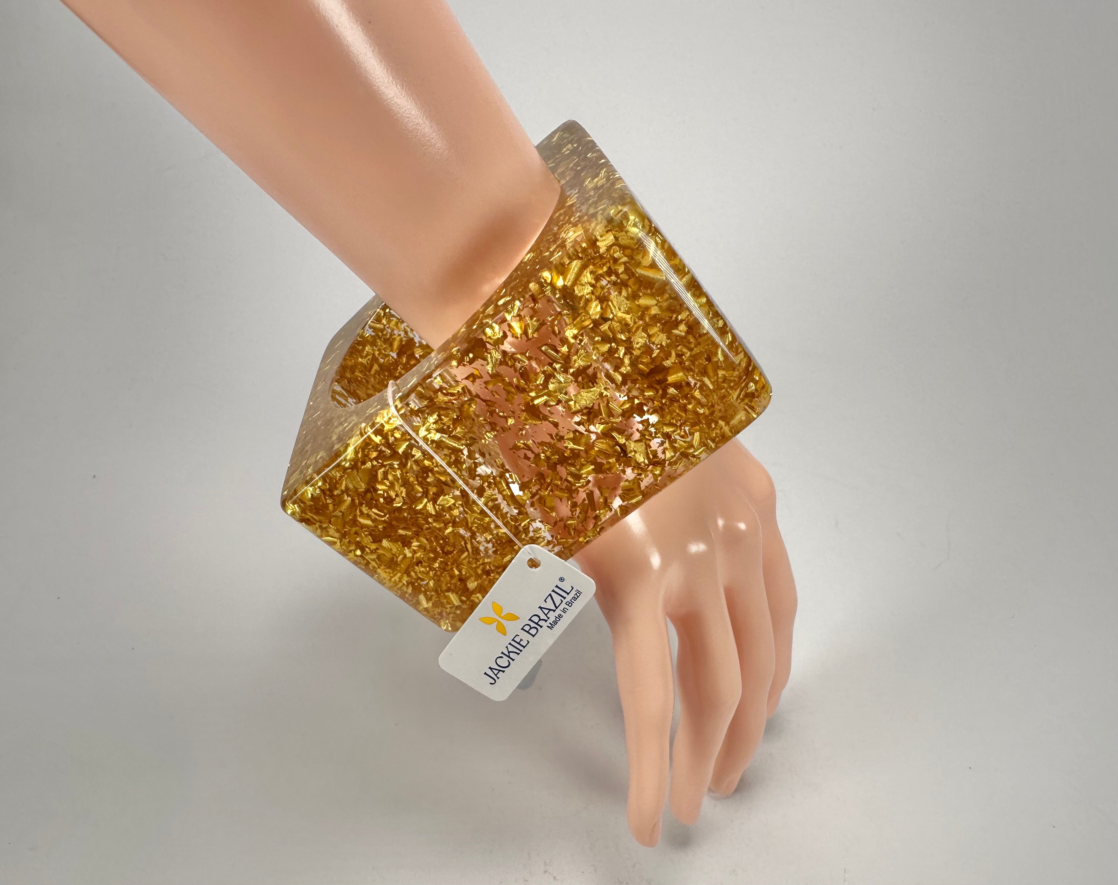 Jackie Brazil "Solid Square" Gold Flakes 5cm Bangle ( B2100 )