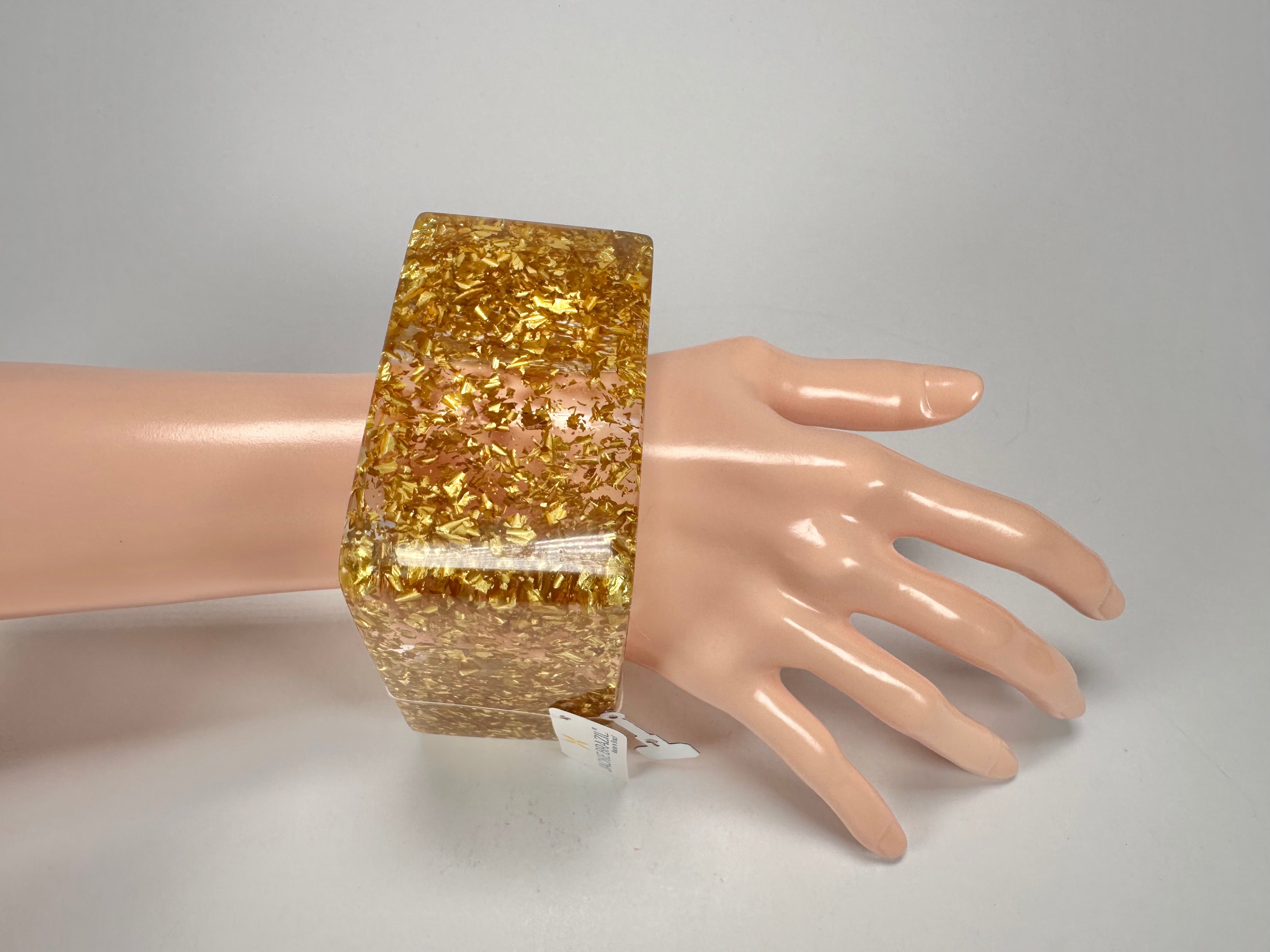 Jackie Brazil "Solid Square" Gold Flakes 5cm Bangle ( B2100 )