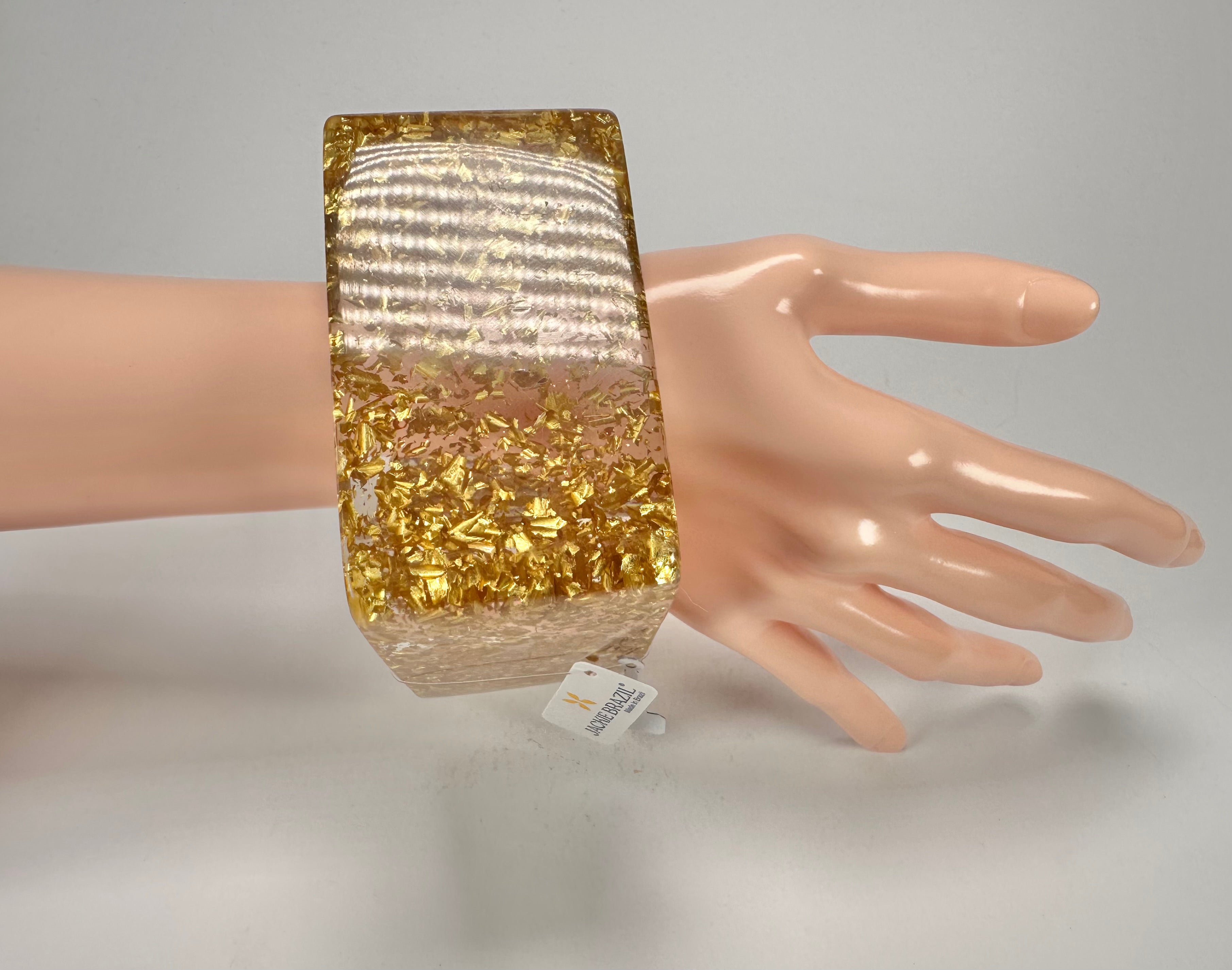 Jackie Brazil "Solid Square" Gold Flakes 5cm Bangle ( B2100 )