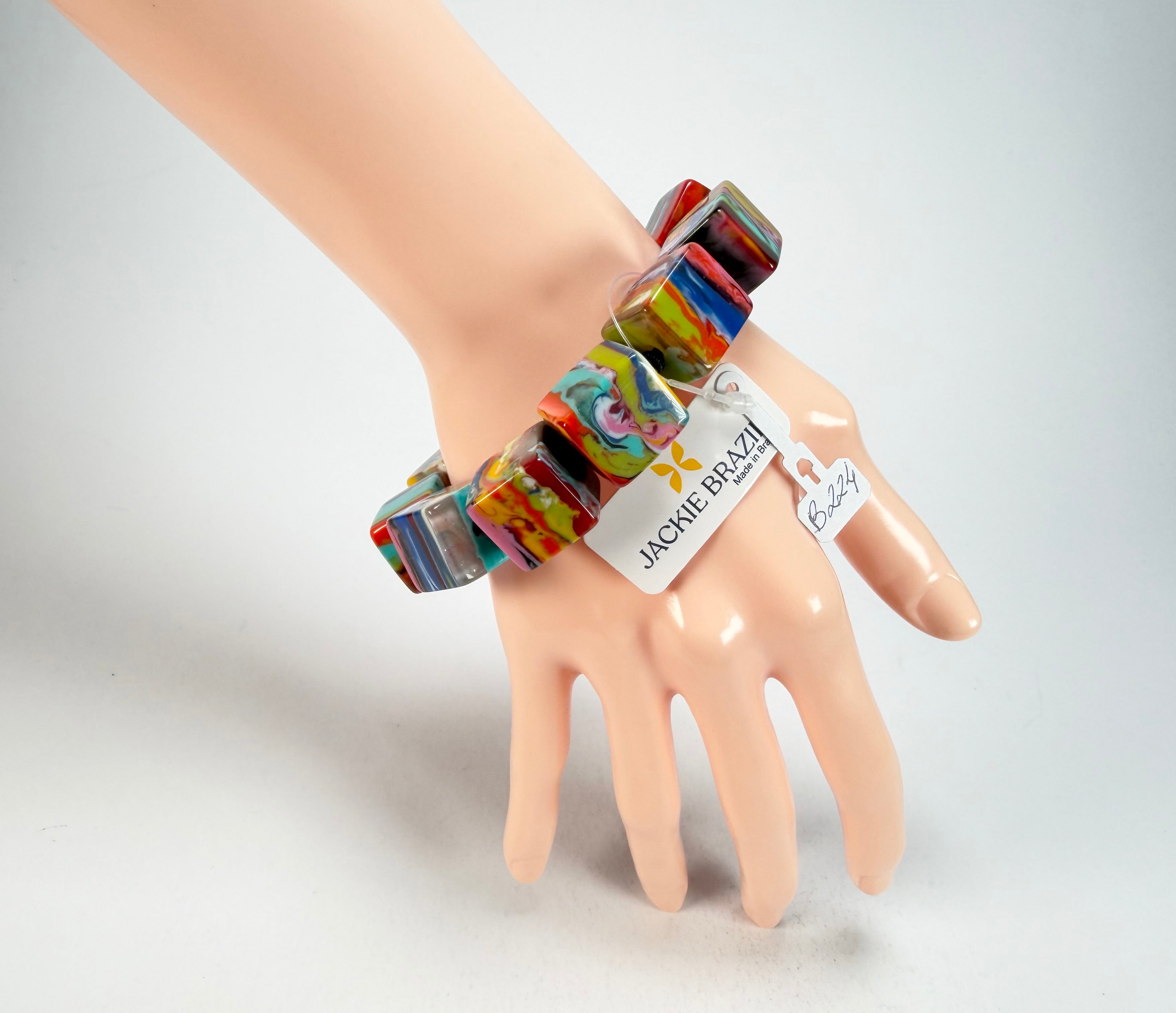 Jackie Brazil "Kandinsky" Liquorice Small Cubes Bracelet ( B0224 )