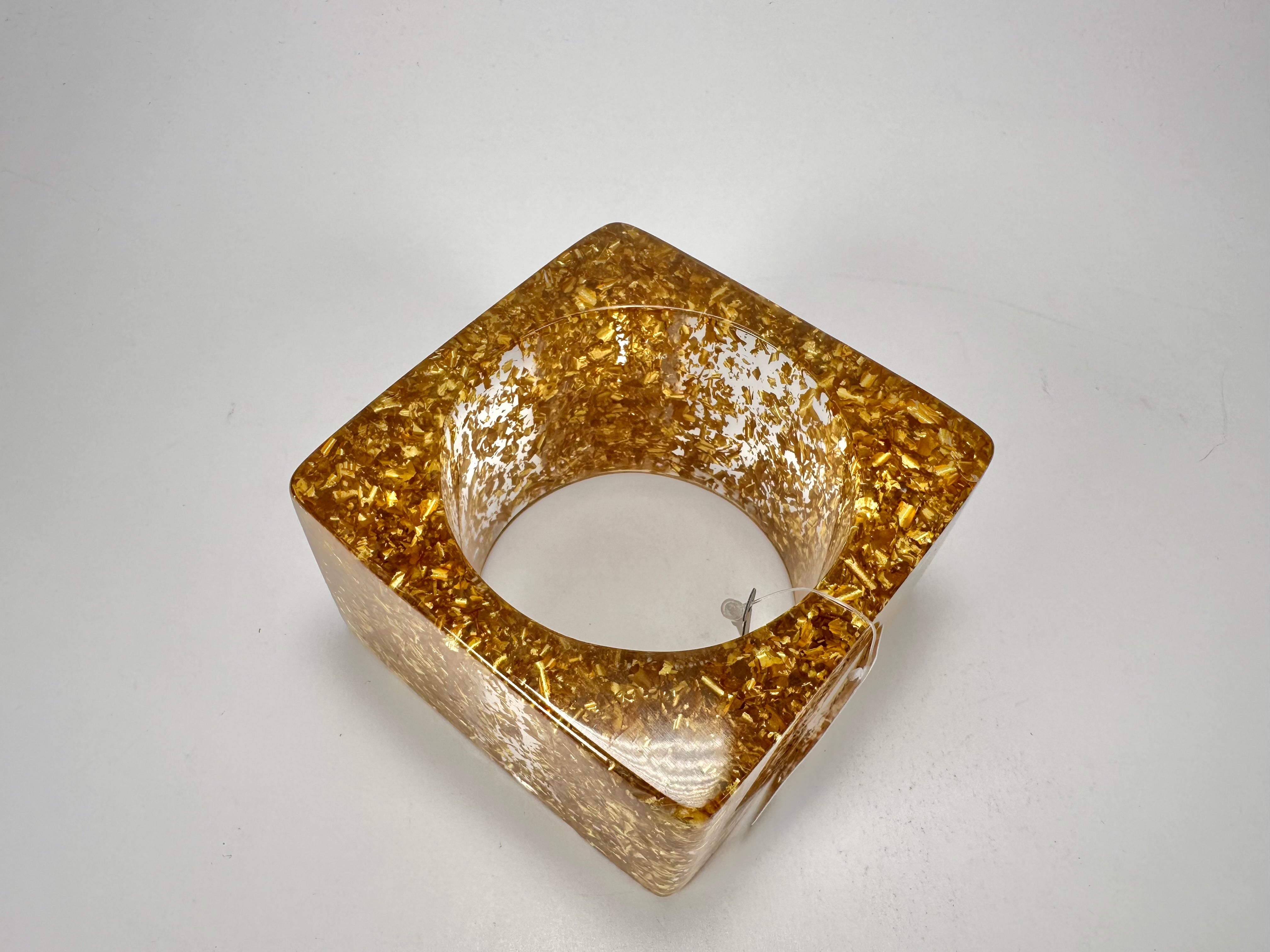 Jackie Brazil "Solid Square" Gold Flakes 5cm Bangle ( B2100 )