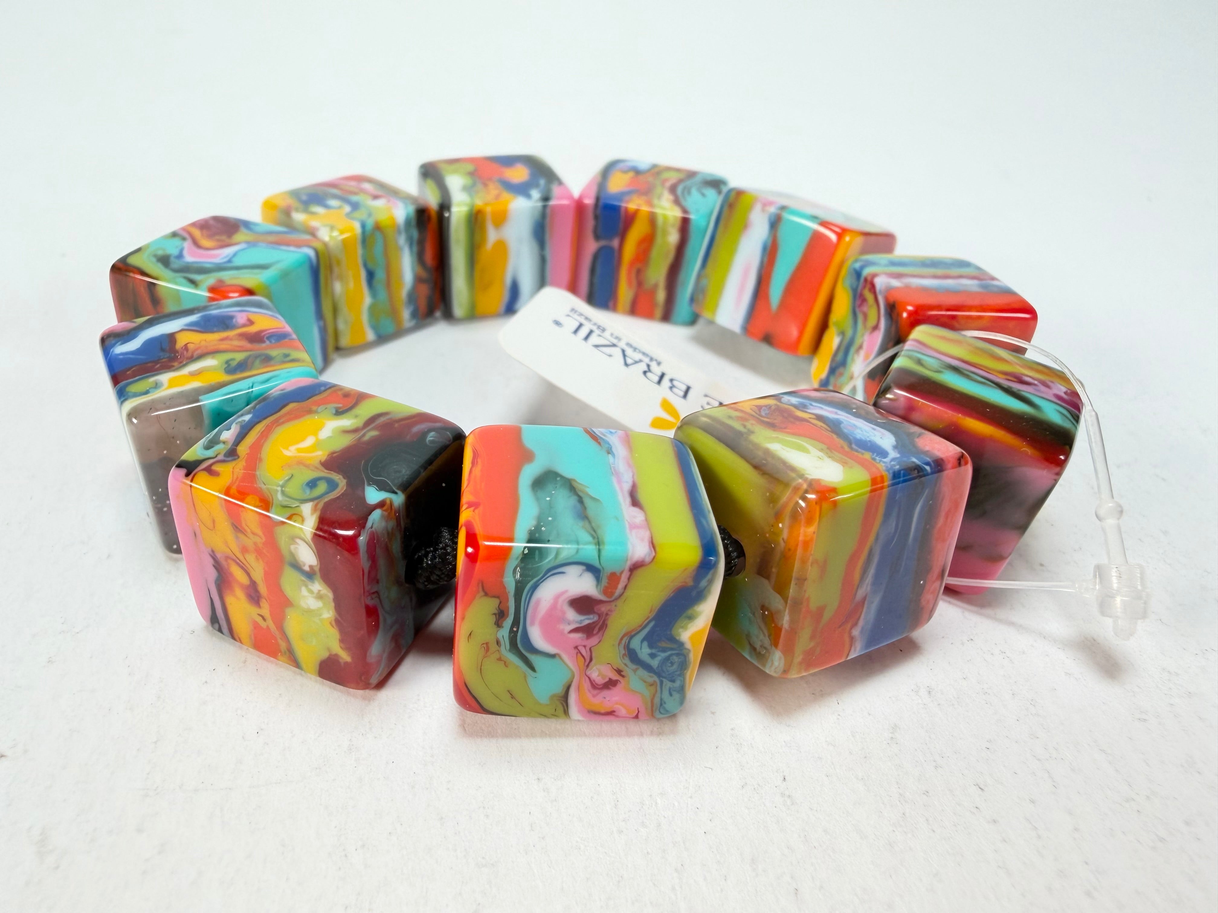 Jackie Brazil "Kandinsky" Liquorice Small Cubes Bracelet ( B0224 )