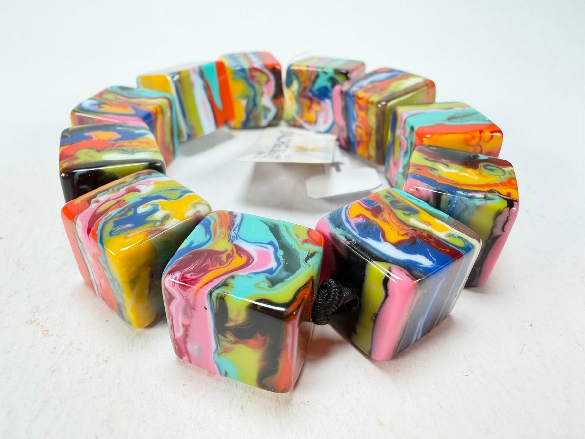 Jackie Brazil "Kandinsky" Liquorice Small Cubes Bracelet ( B0224 )