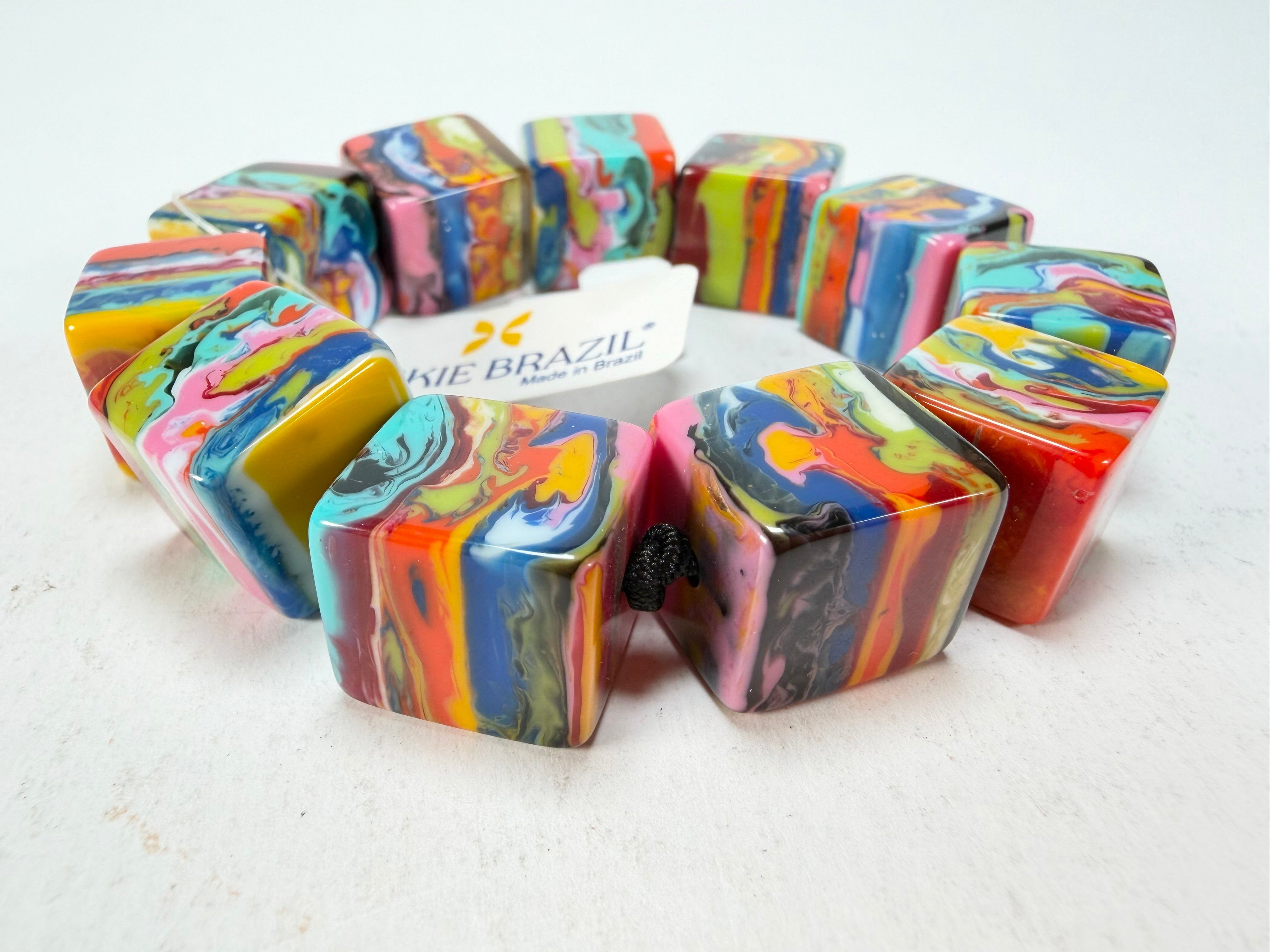 Jackie Brazil "Kandinsky" Liquorice Small Cubes Bracelet ( B0224 )