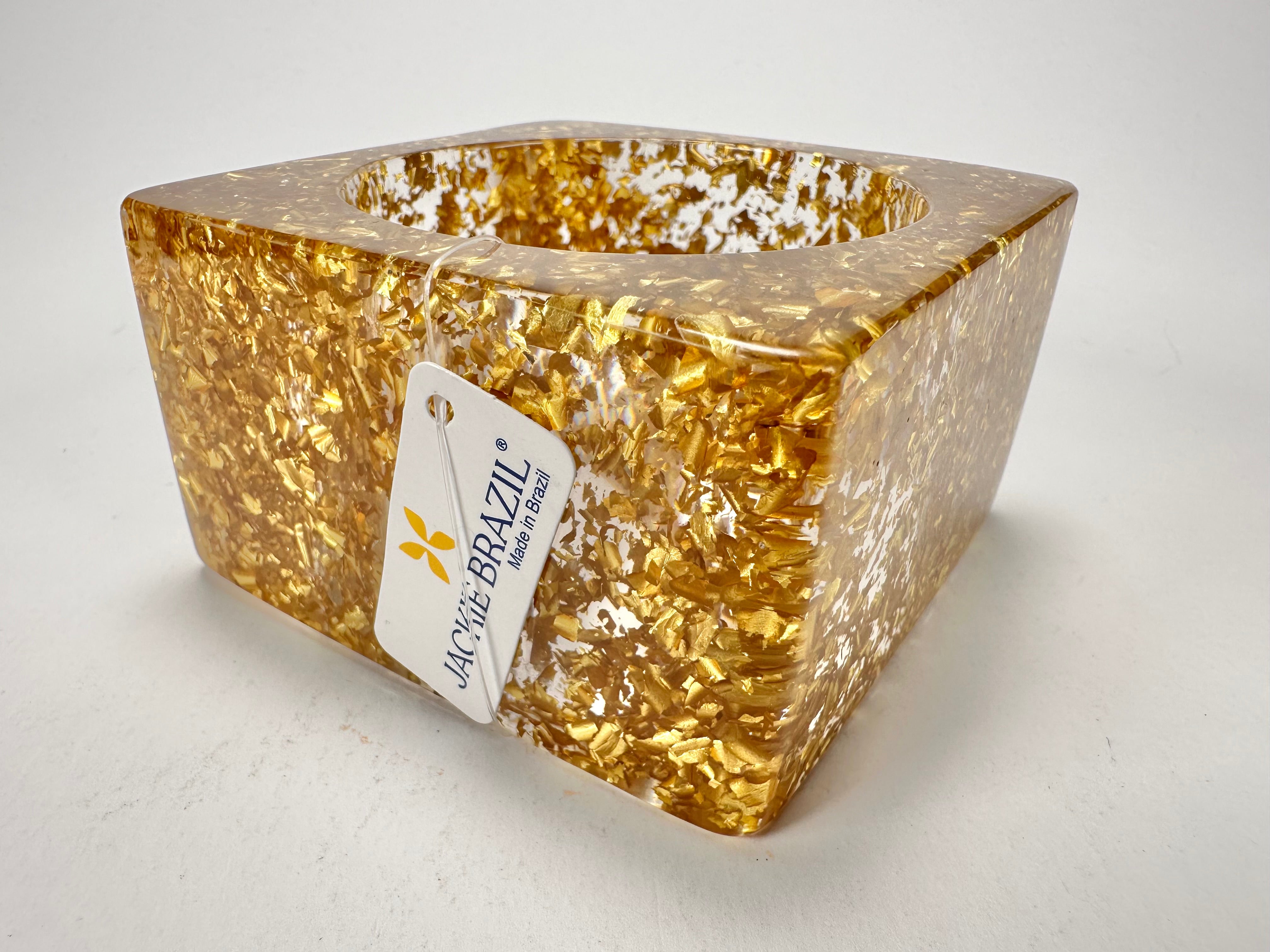 Jackie Brazil "Solid Square" Gold Flakes 5cm Bangle ( B2100 )