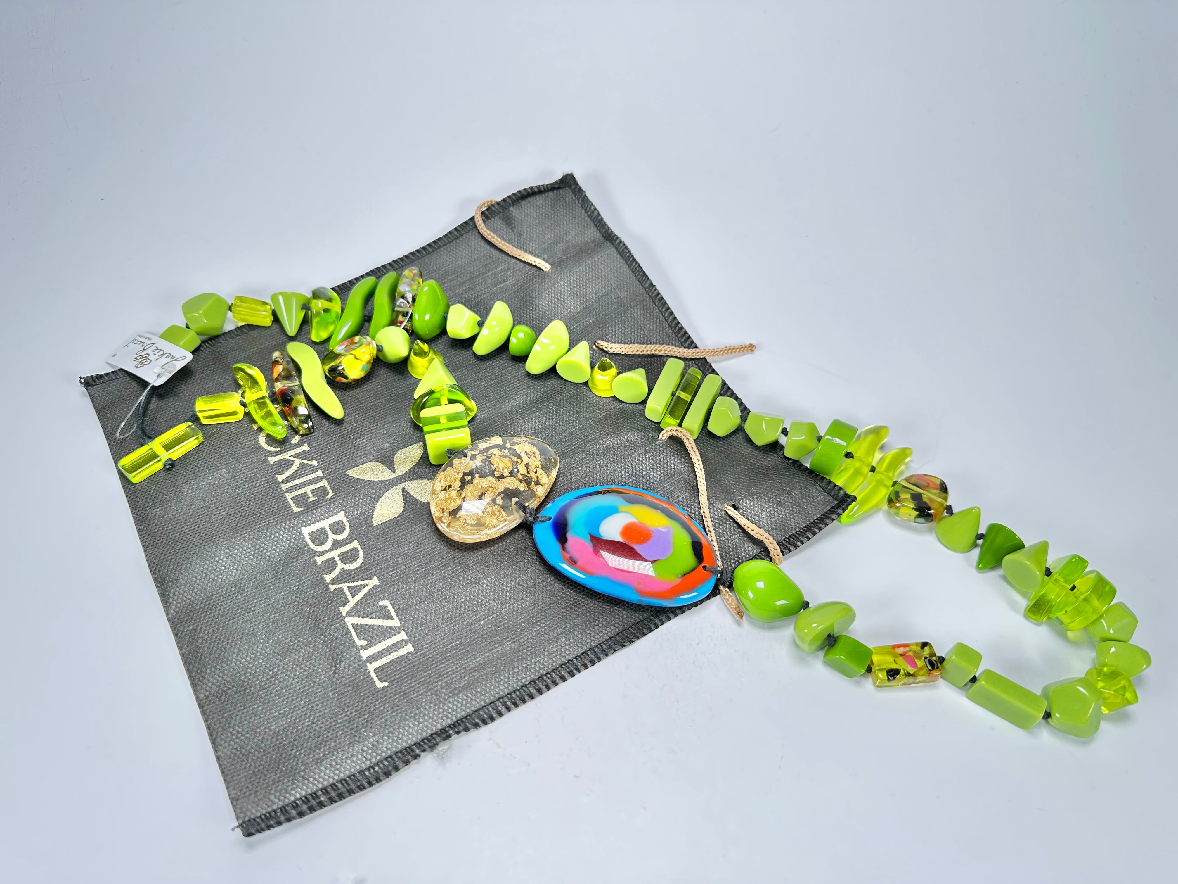 Jackie Brazil "Fusion" Light Green Mix Long 110cm Bead Necklace ( N0040 )