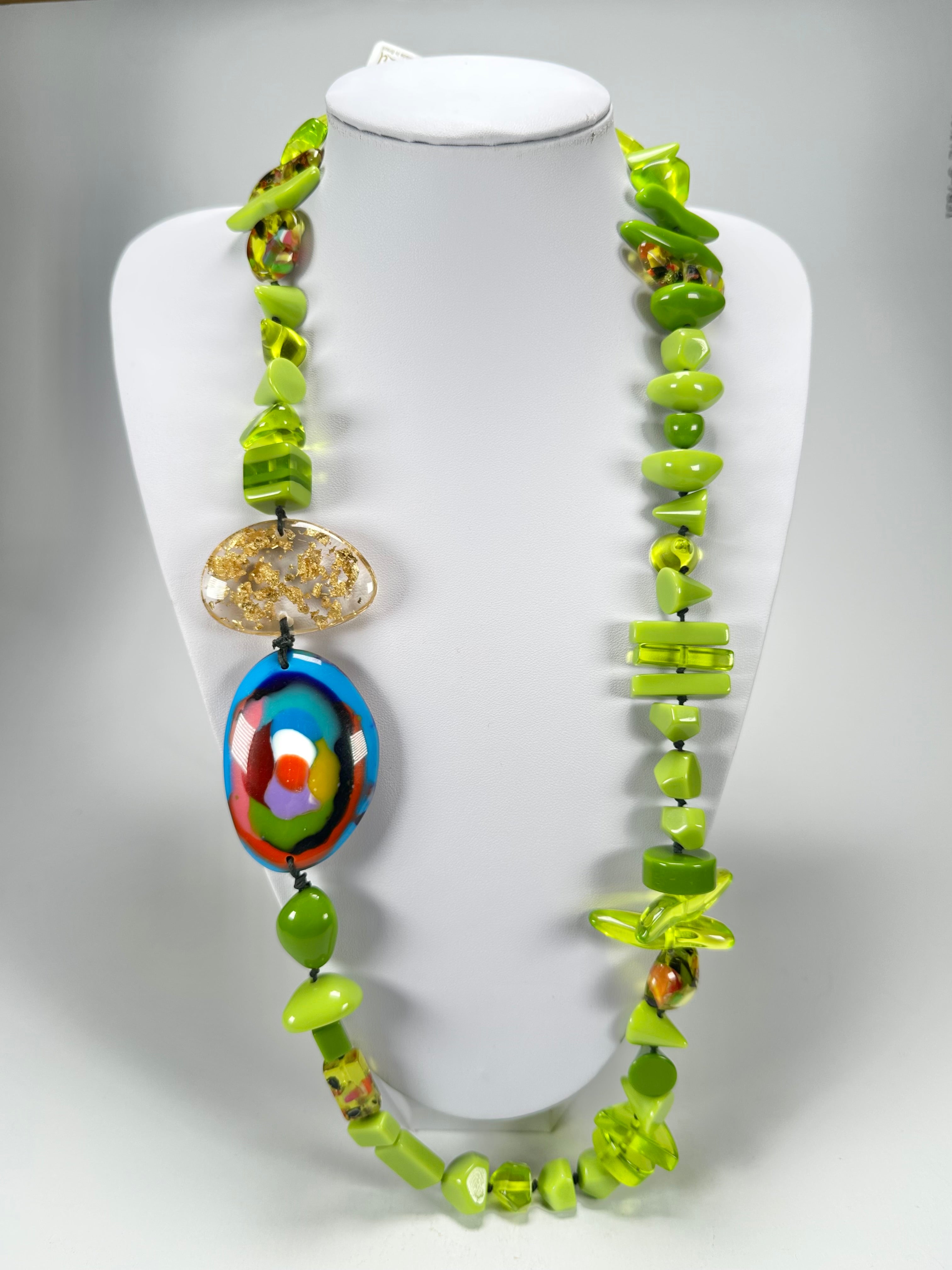 Jackie Brazil "Fusion" Light Green Mix Long 110cm Bead Necklace ( N0040 )