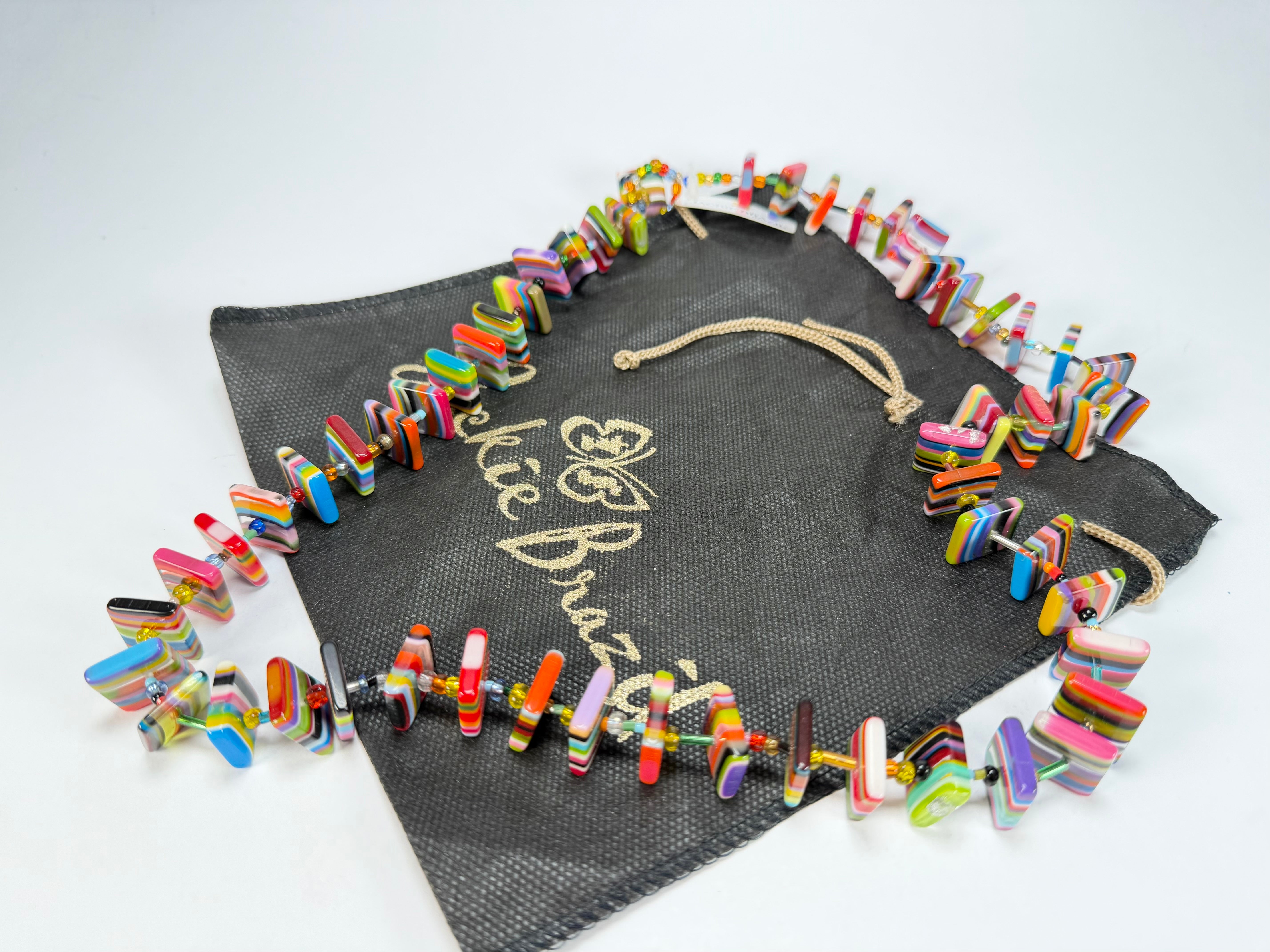 Jackie Brazil "Africa" Liquorice Squares & Beads Mix Colours 70cm Necklace ( N0009 )