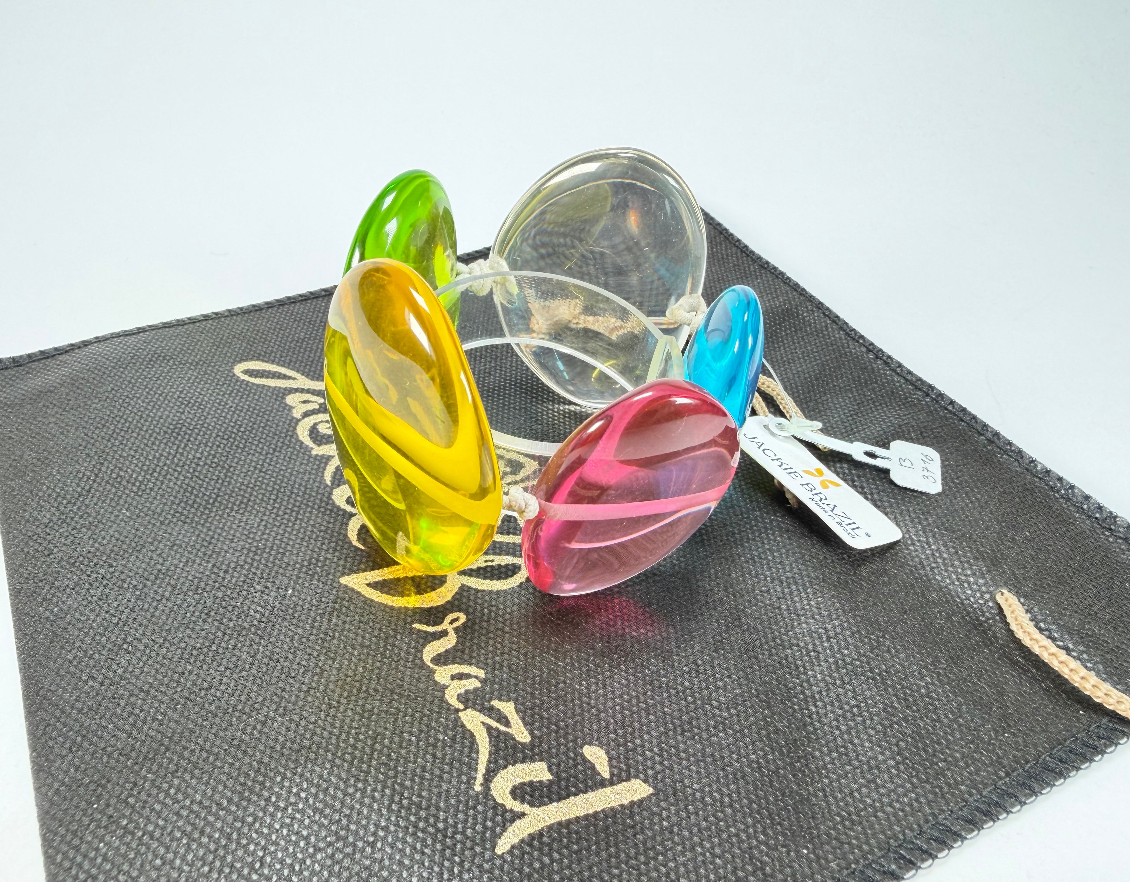 Jackie Brazil "Riverstones" Transparent Summer Mix Stone Large Flat Stones On Elastic Bracelet ( B3716 )