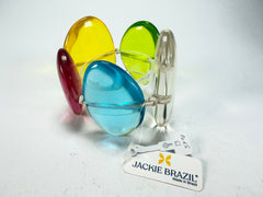 Jackie Brazil "Riverstones" Transparent Summer Mix Stone Large Flat Stones On Elastic Bracelet ( B3716 )