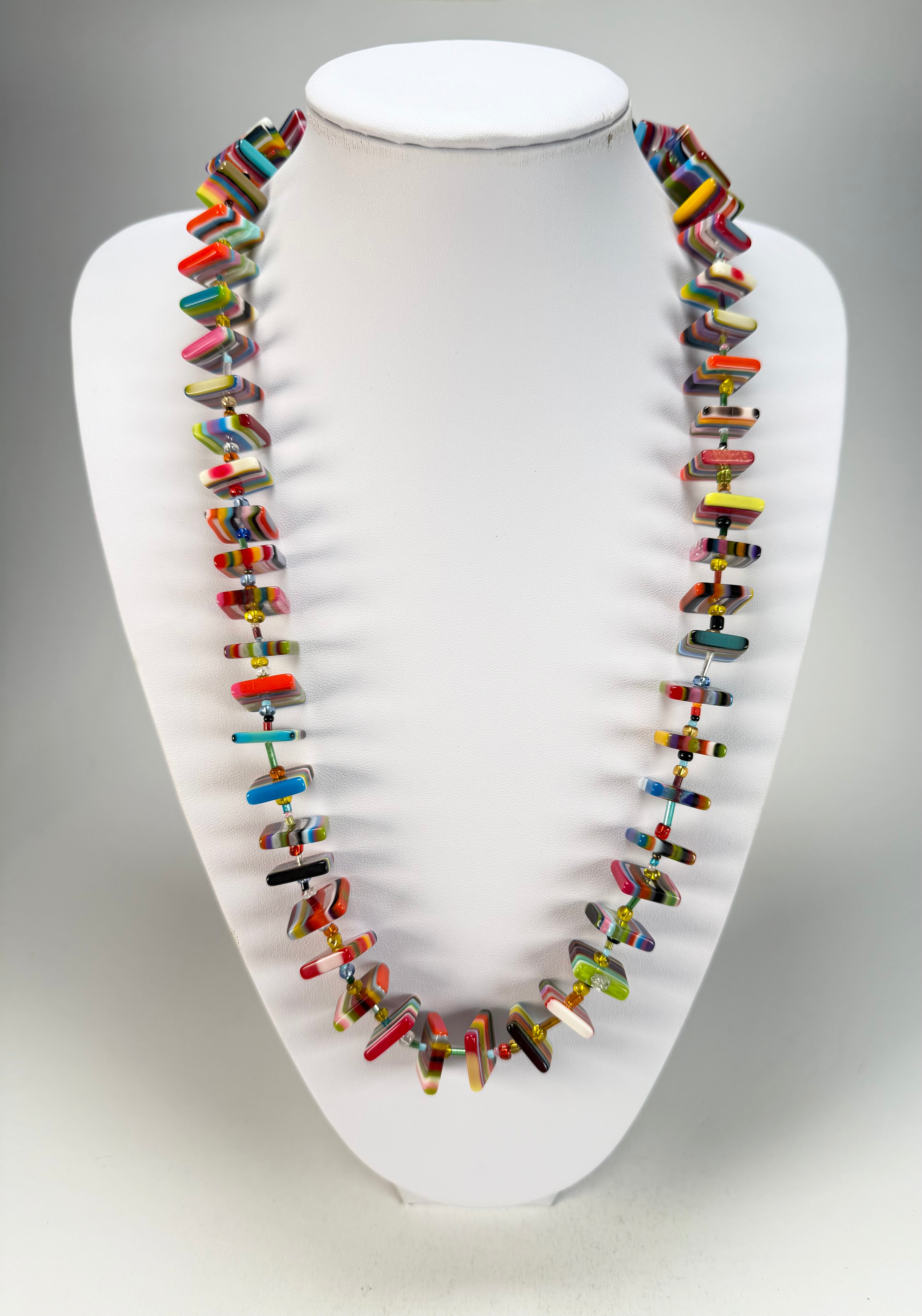 Jackie Brazil "Africa" Liquorice Squares & Beads Mix Colours 70cm Necklace ( N0009 )