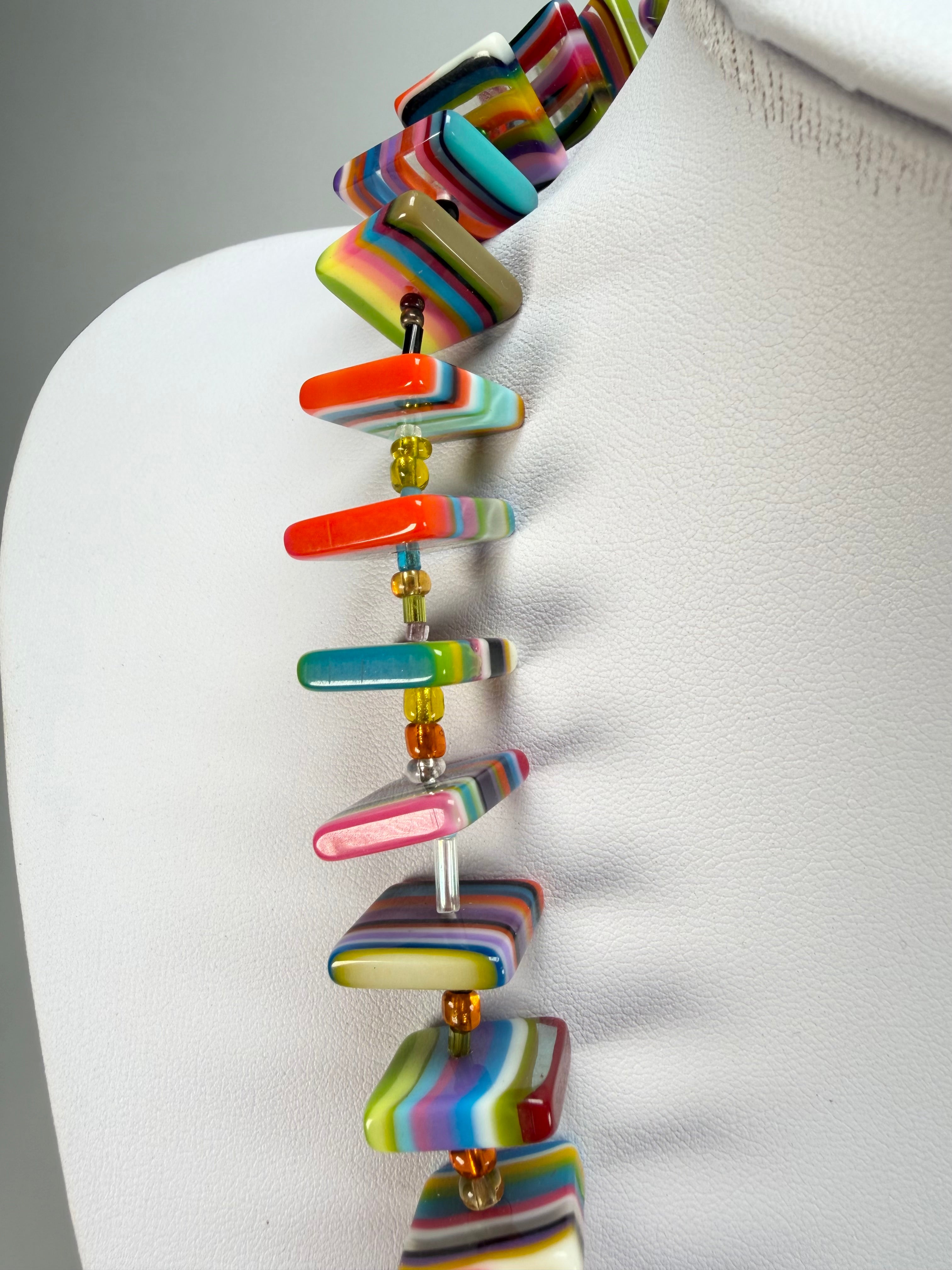 Jackie Brazil "Africa" Liquorice Squares & Beads Mix Colours 70cm Necklace ( N0009 )