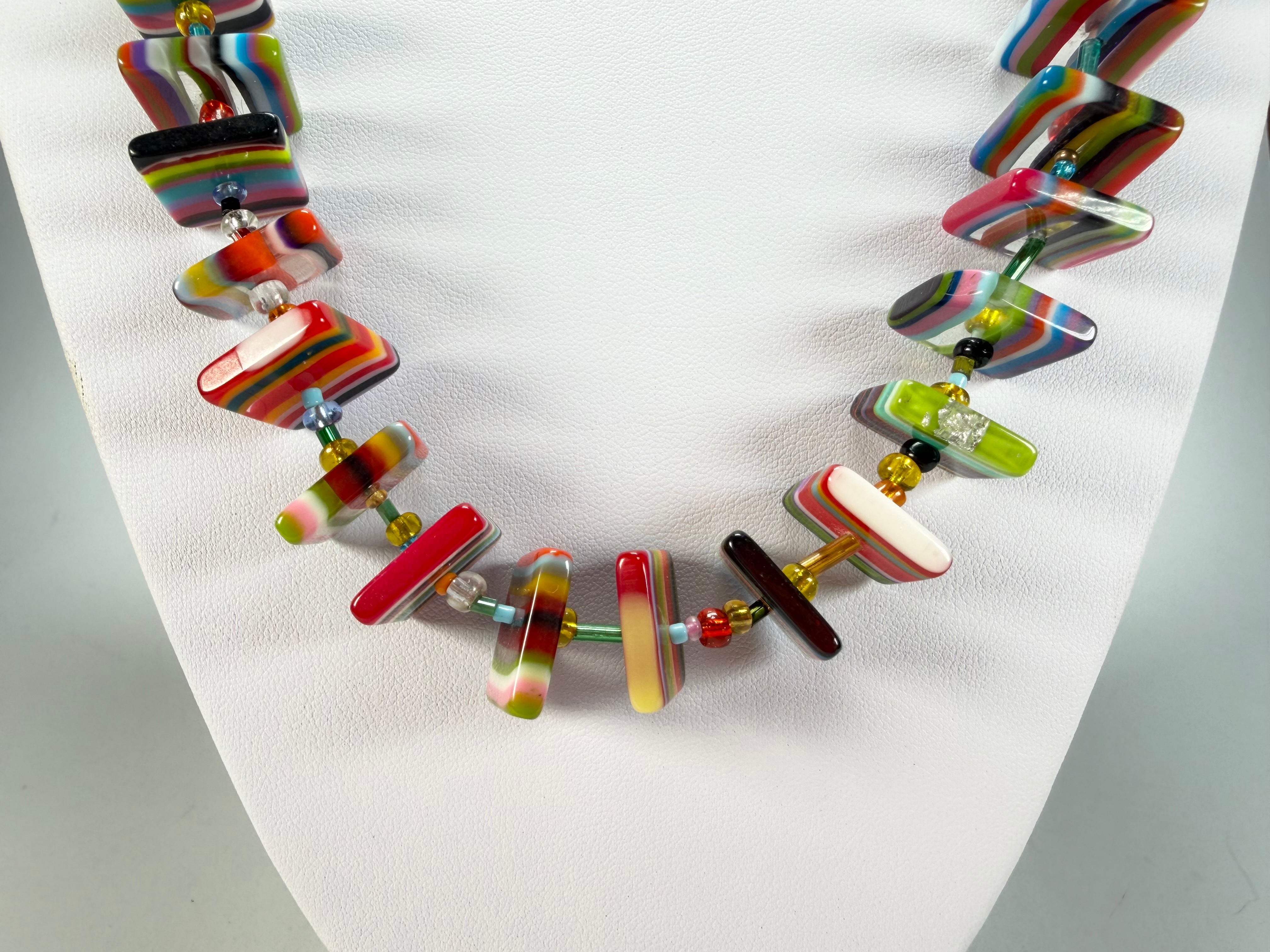 Jackie Brazil "Africa" Liquorice Squares & Beads Mix Colours 70cm Necklace ( N0009 )