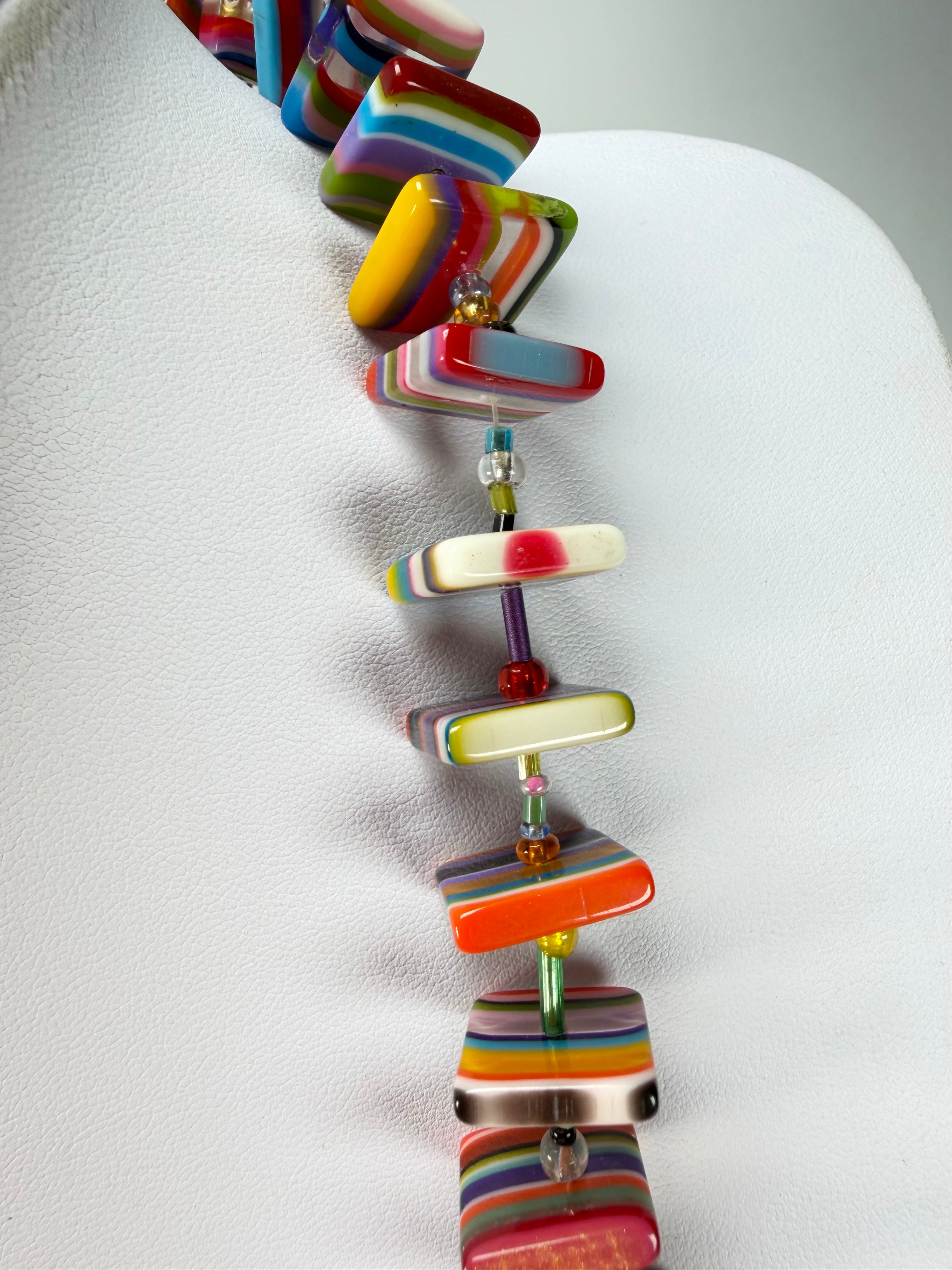 Jackie Brazil "Africa" Liquorice Squares & Beads Mix Colours 70cm Necklace ( N0009 )