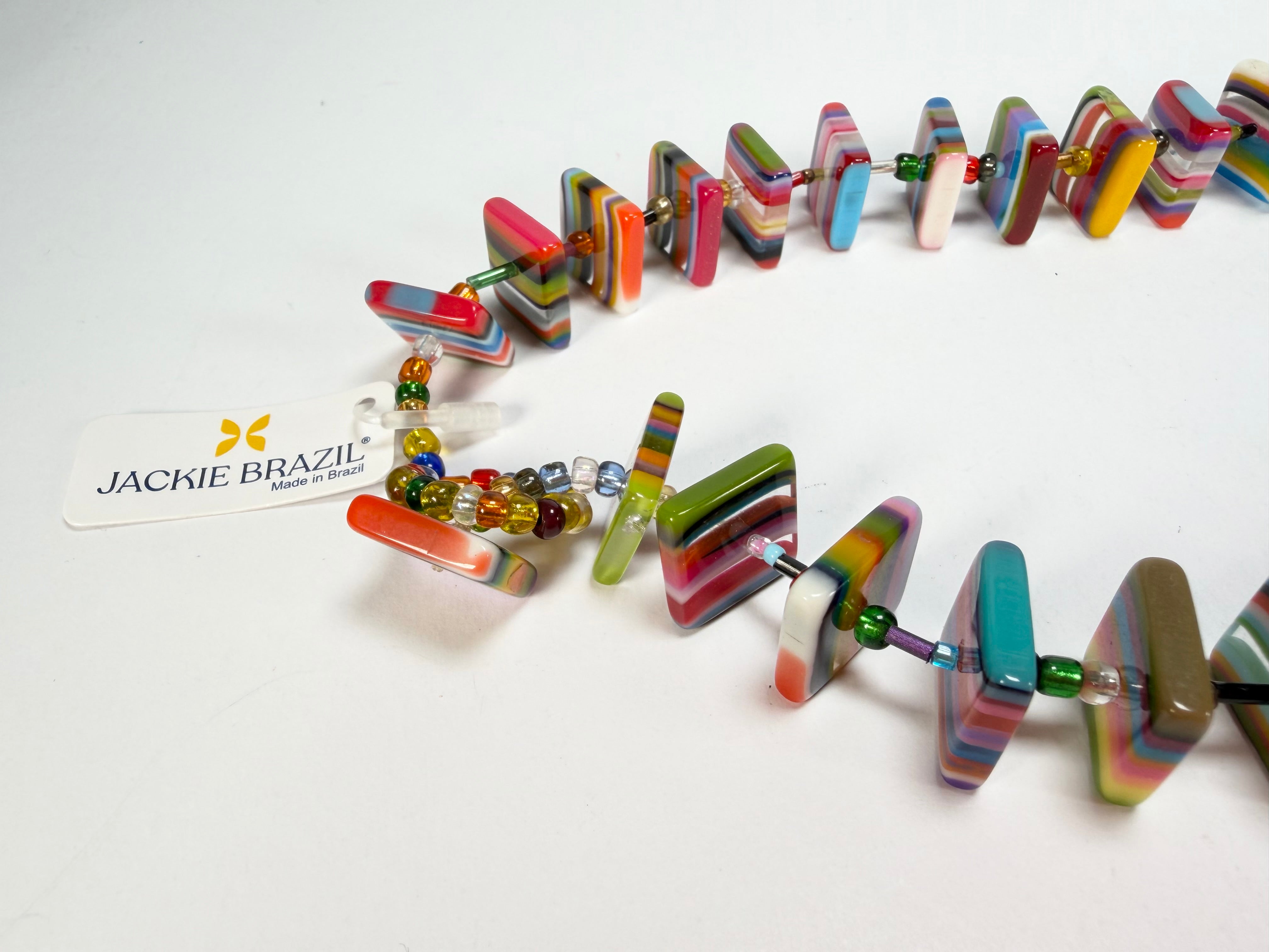 Jackie Brazil "Africa" Liquorice Squares & Beads Mix Colours 70cm Necklace ( N0009 )