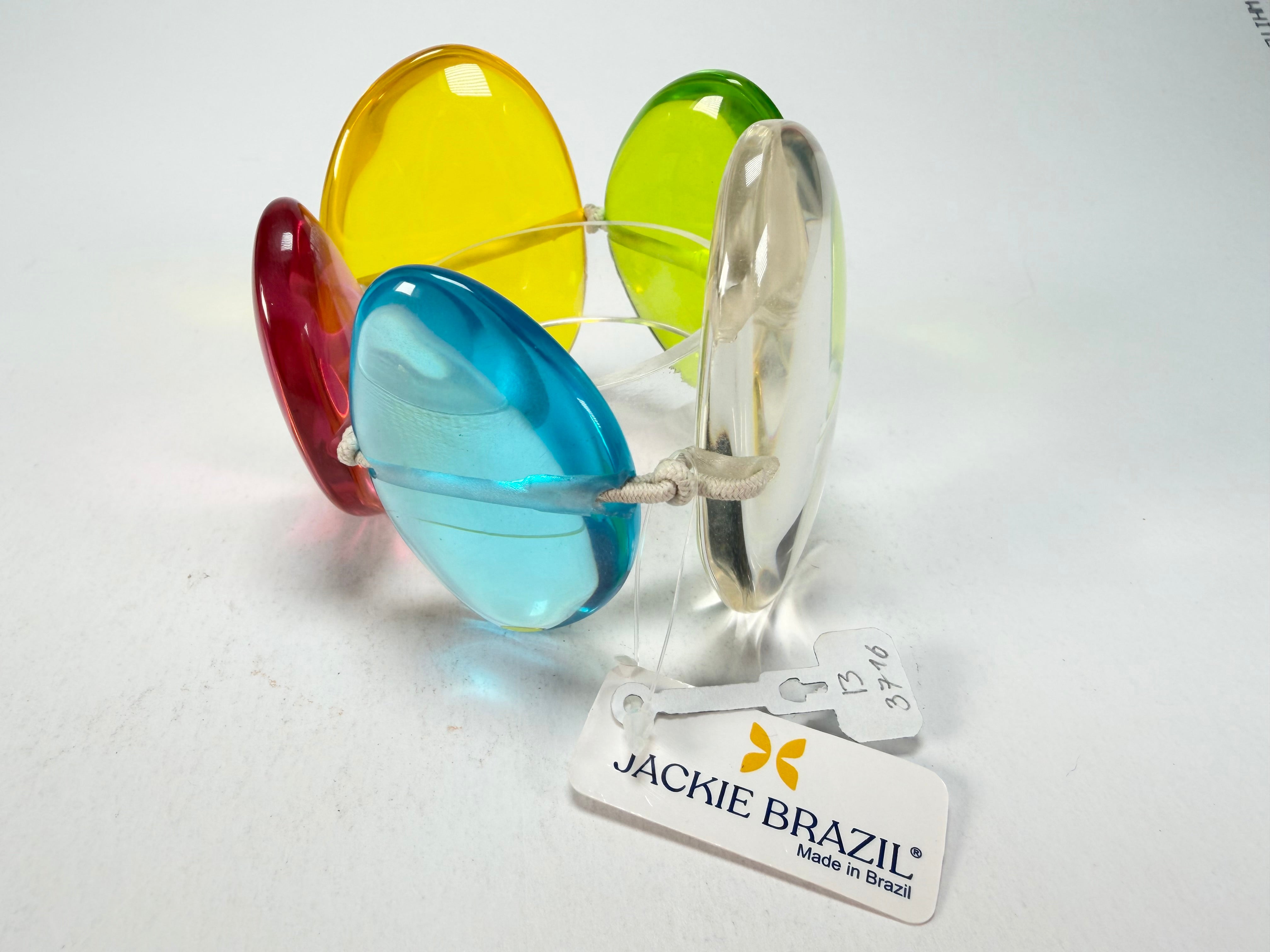 Jackie Brazil "Riverstones" Transparent Summer Mix Stone Large Flat Stones On Elastic Bracelet ( B3716 )