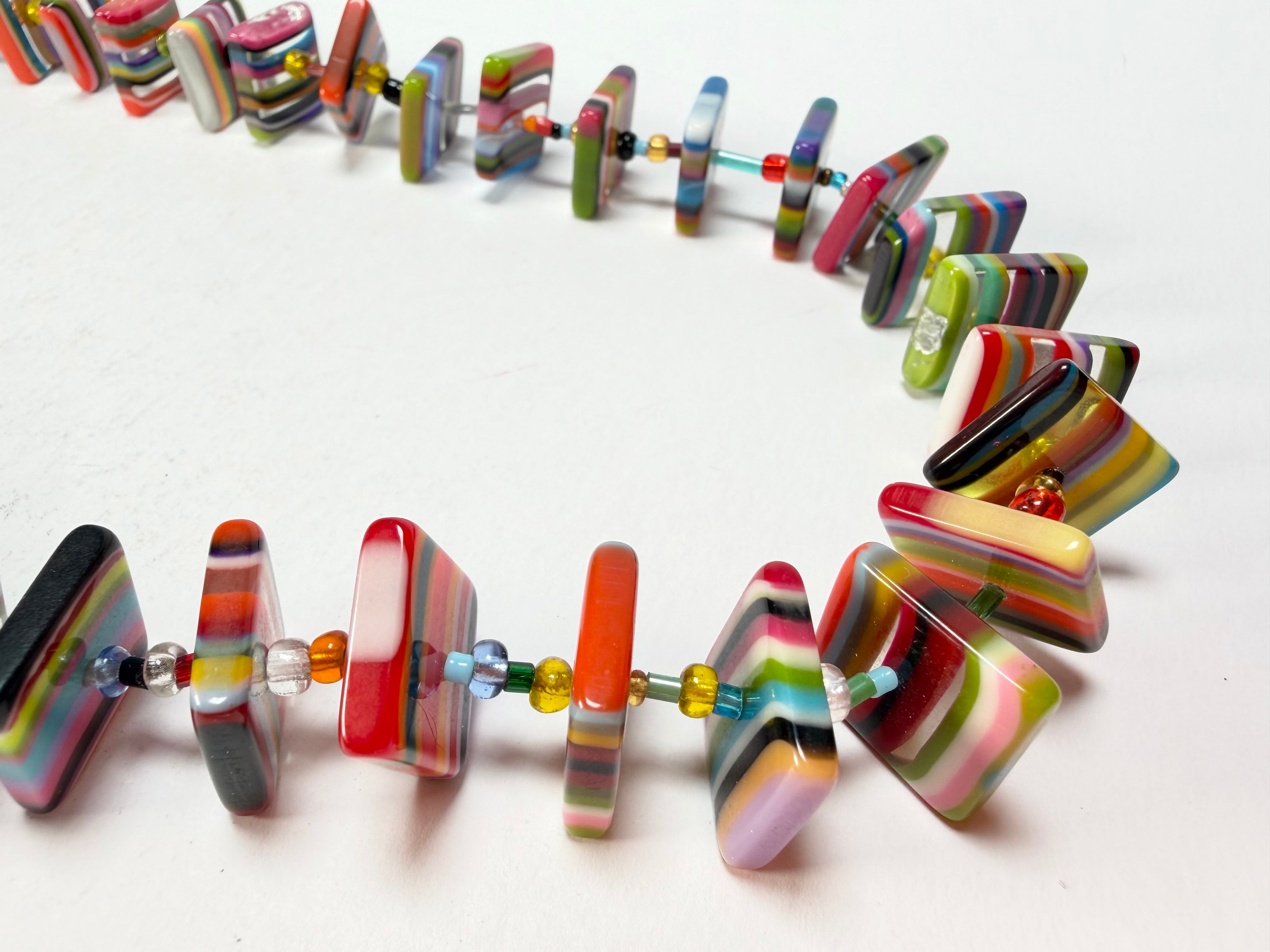 Jackie Brazil "Africa" Liquorice Squares & Beads Mix Colours 70cm Necklace ( N0009 )
