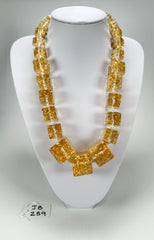Jackie Brazil "Gold Flakes" Mix Size Liquorice Cubes Resin Necklace ( N3343 )