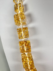 Jackie Brazil "Gold Flakes" Mix Size Liquorice Cubes Resin Necklace ( N3343 )