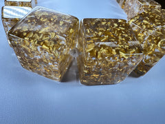 Jackie Brazil "Gold Flakes" Mix Size Liquorice Cubes Resin Necklace ( N3343 )