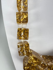Jackie Brazil "Gold Flakes" Mix Size Liquorice Cubes Resin Necklace ( N3343 )