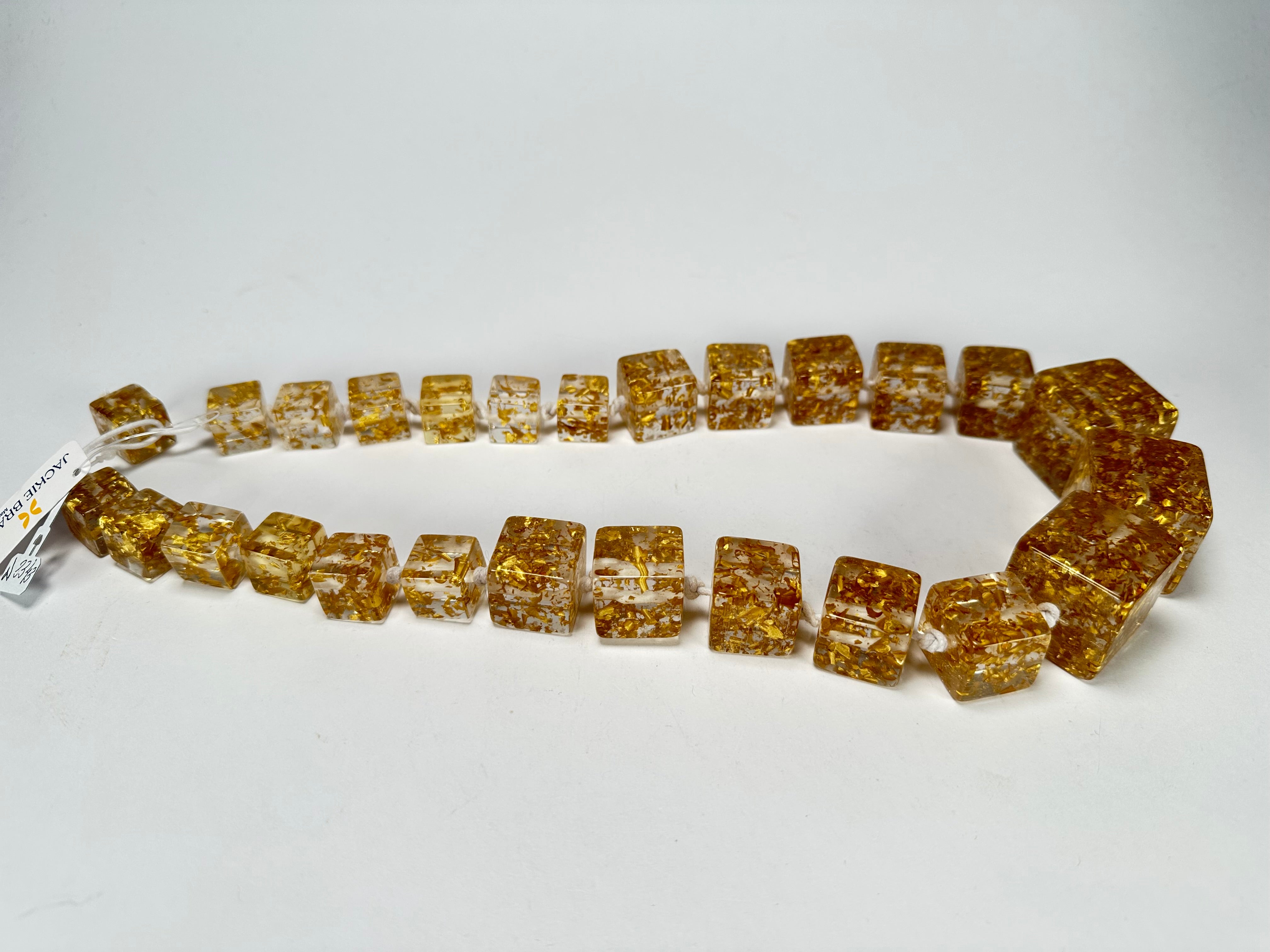 Jackie Brazil "Gold Flakes" Mix Size Liquorice Cubes Resin Necklace ( N3343 )
