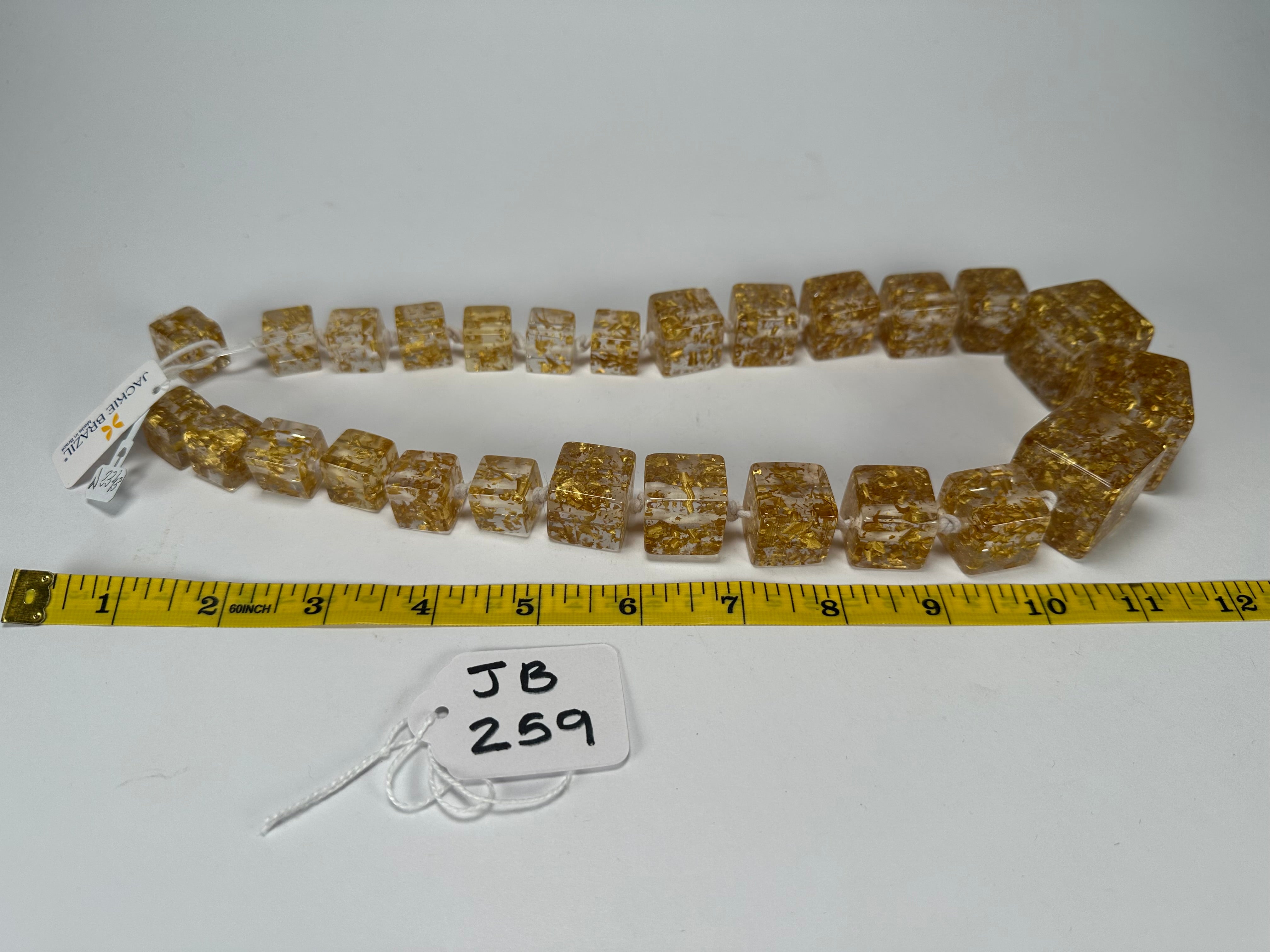Jackie Brazil "Gold Flakes" Mix Size Liquorice Cubes Resin Necklace ( N3343 )