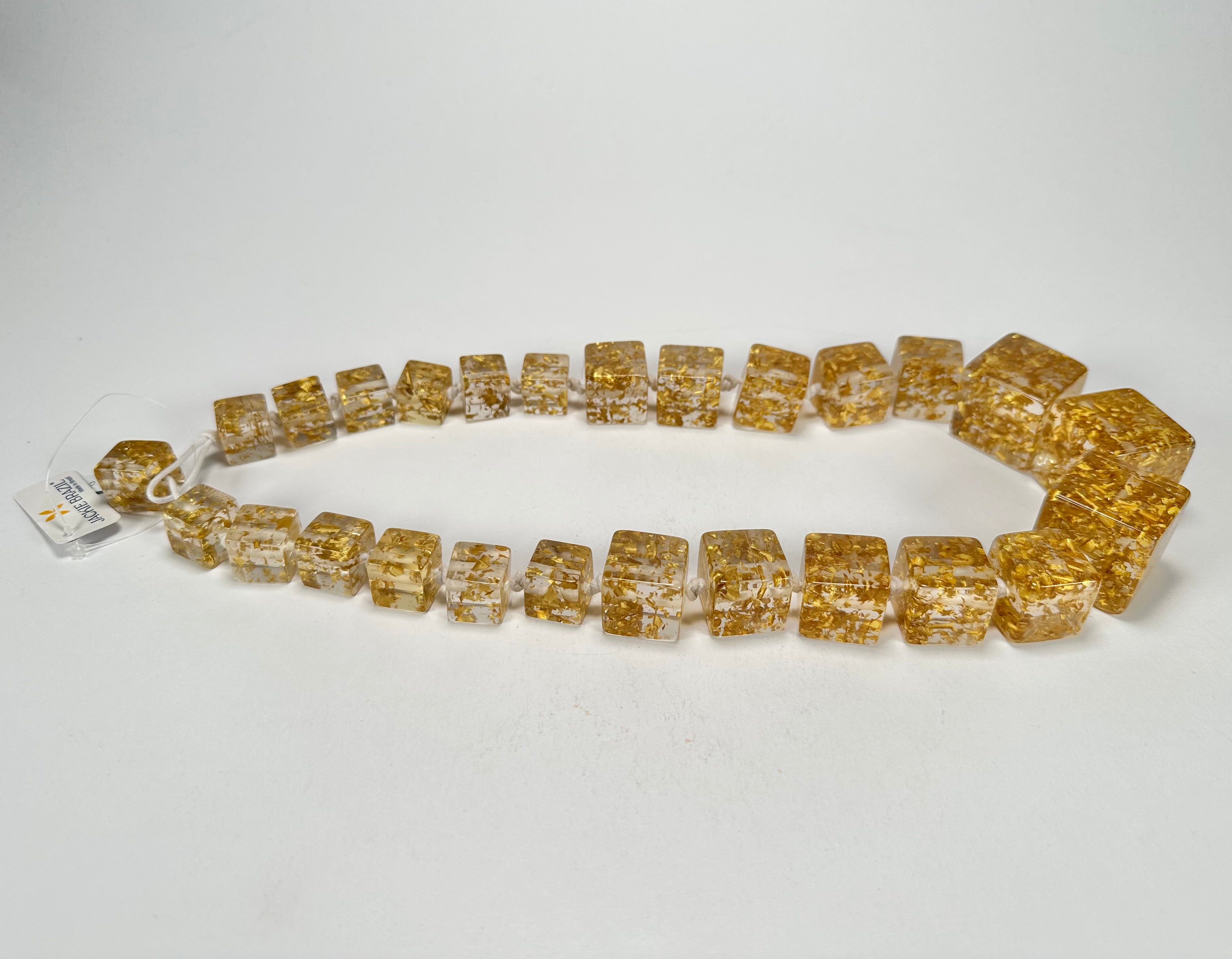 Jackie Brazil "Gold Flakes" Mix Size Liquorice Cubes Resin Necklace ( N3343 )