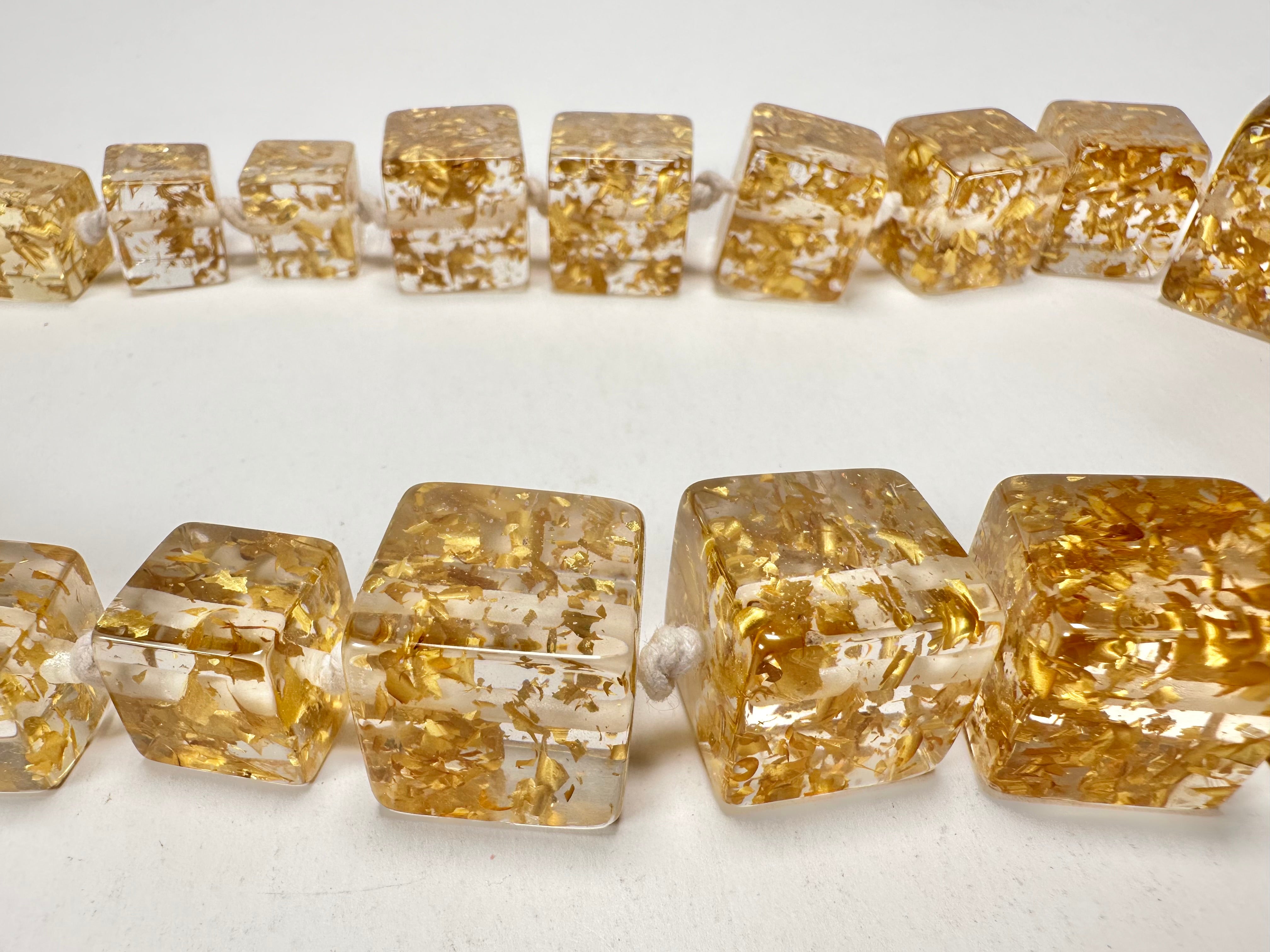 Jackie Brazil "Gold Flakes" Mix Size Liquorice Cubes Resin Necklace ( N3343 )