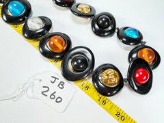 Jackie Brazil "Saturn" Black & Transparent Summer Mix Disc & Ball Long 110cm Necklace ( N0054 )