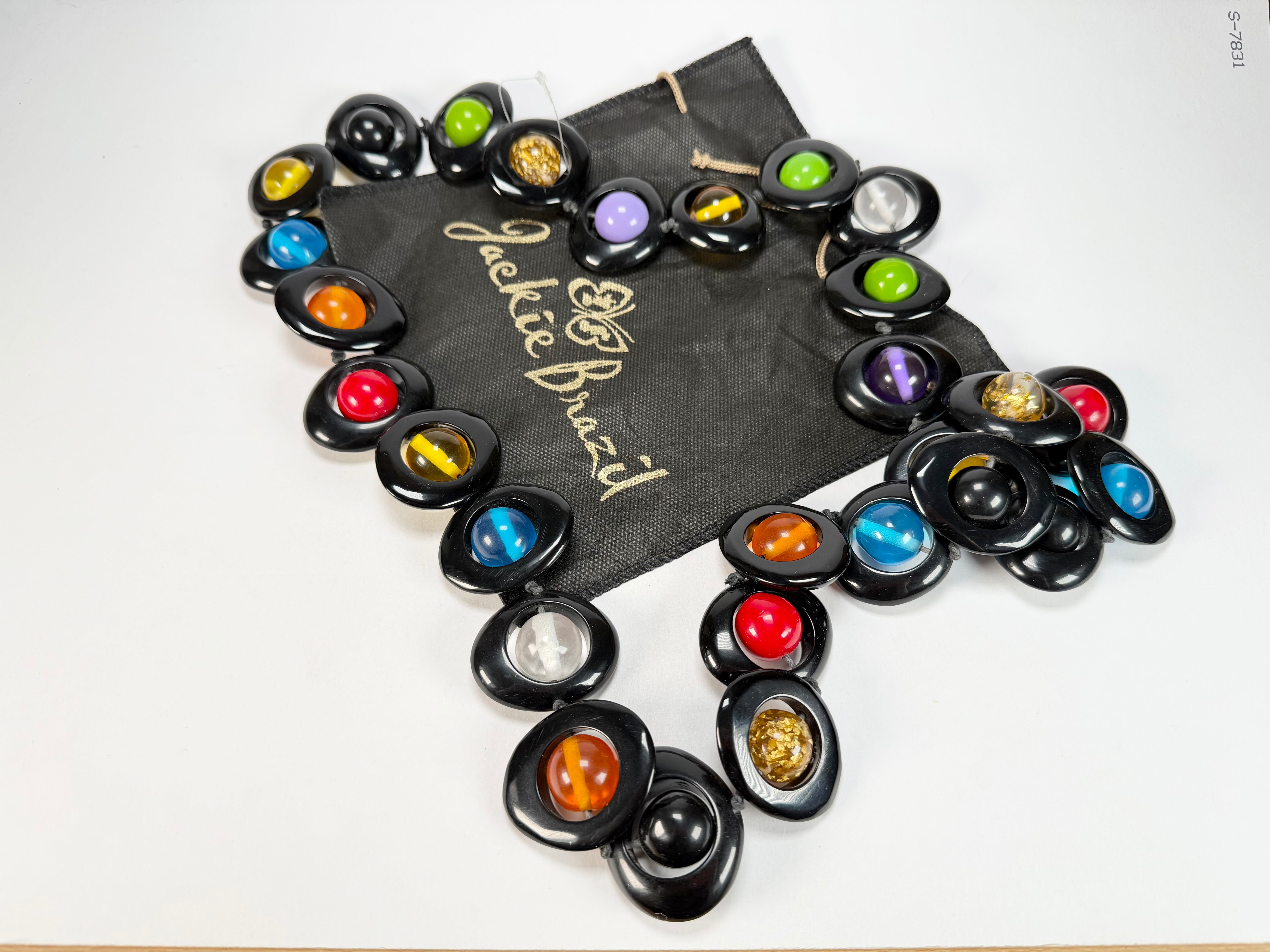 Jackie Brazil "Saturn" Black & Transparent Summer Mix Disc & Ball Long 110cm Necklace ( N0054 )
