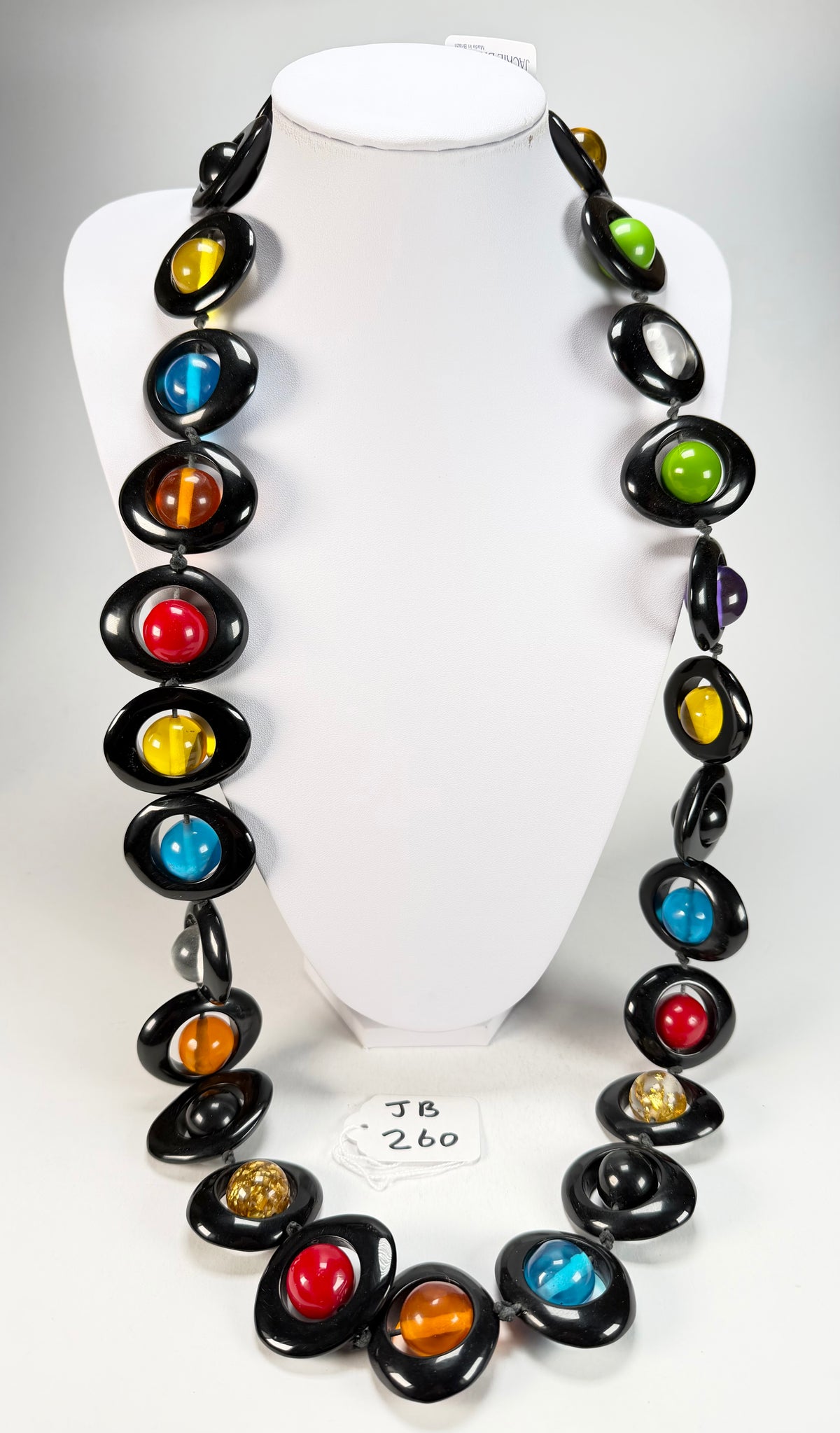Jackie Brazil "Saturn" Black & Transparent Summer Mix Disc & Ball Long 110cm Necklace ( N0054 )