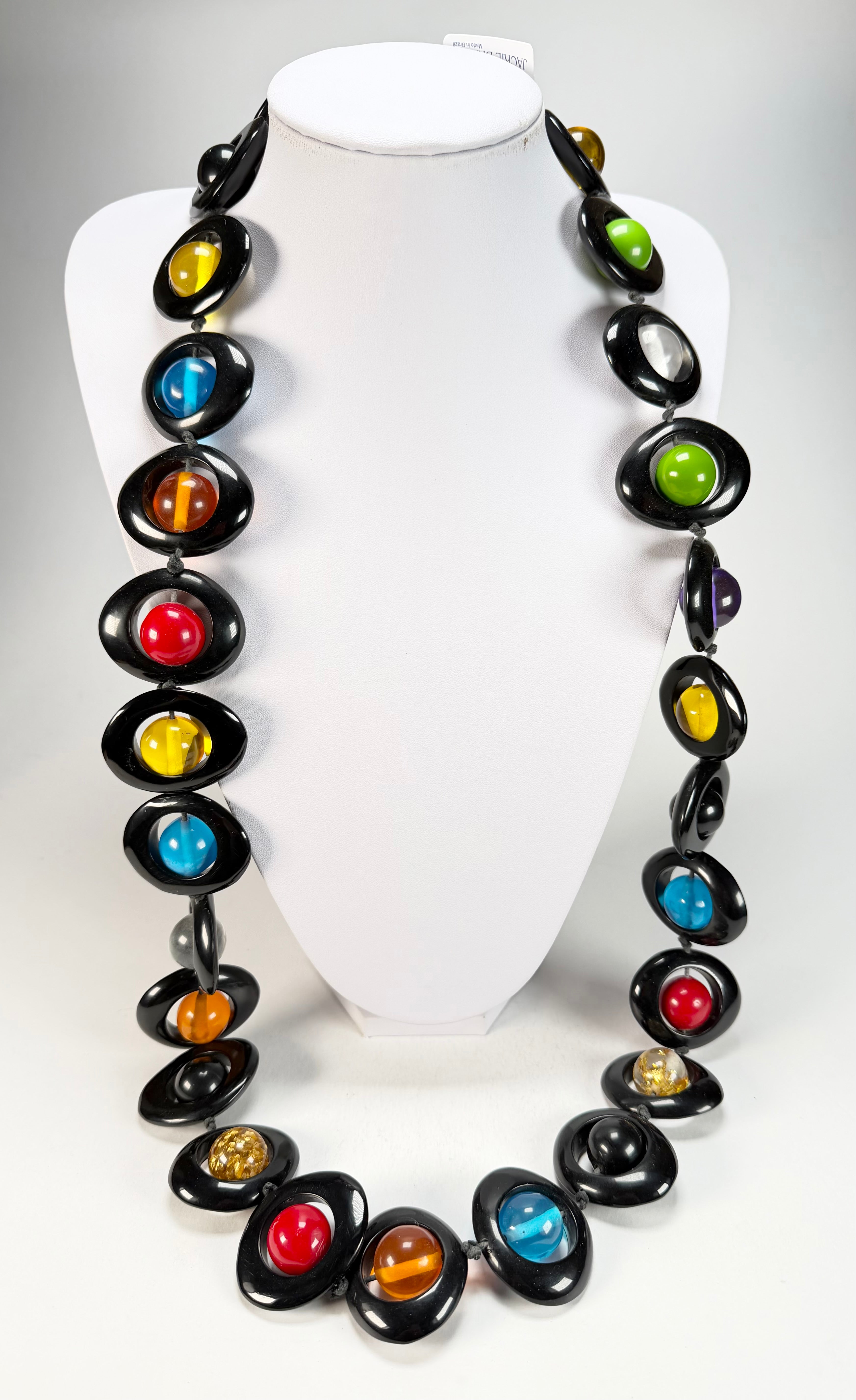 Jackie Brazil "Saturn" Black & Transparent Summer Mix Disc & Ball Long 110cm Necklace ( N0054 )