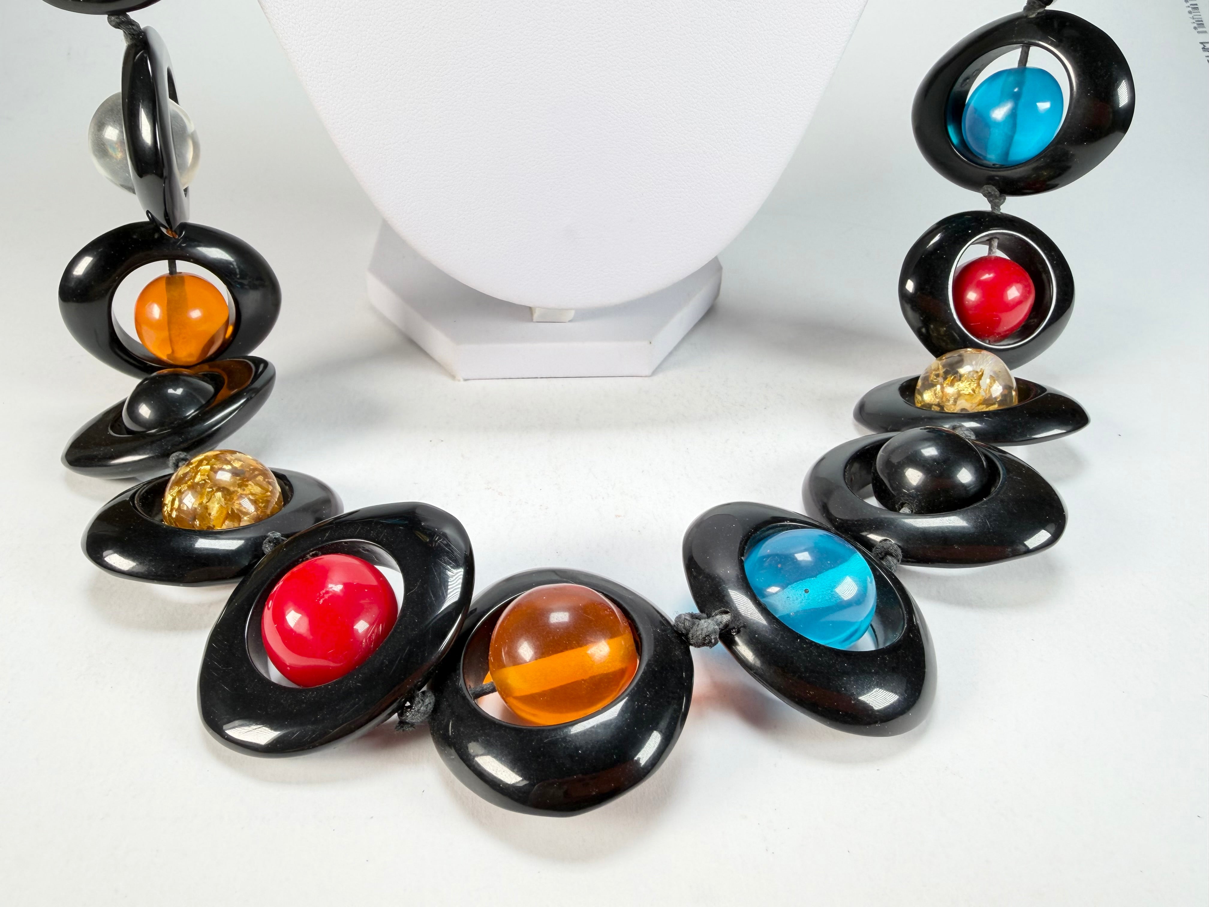 Jackie Brazil "Saturn" Black & Transparent Summer Mix Disc & Ball Long 110cm Necklace ( N0054 )