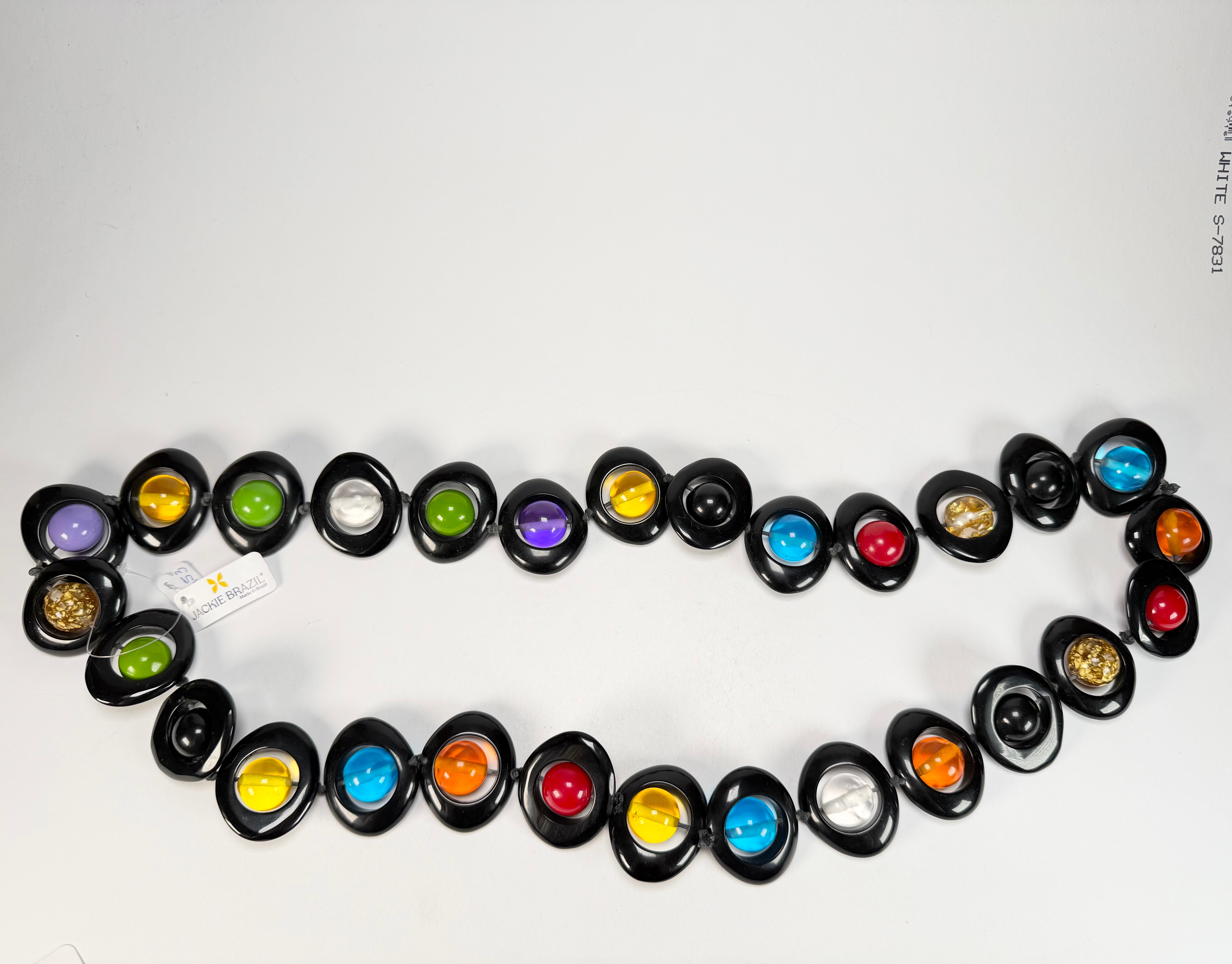 Jackie Brazil "Saturn" Black & Transparent Summer Mix Disc & Ball Long 110cm Necklace ( N0054 )
