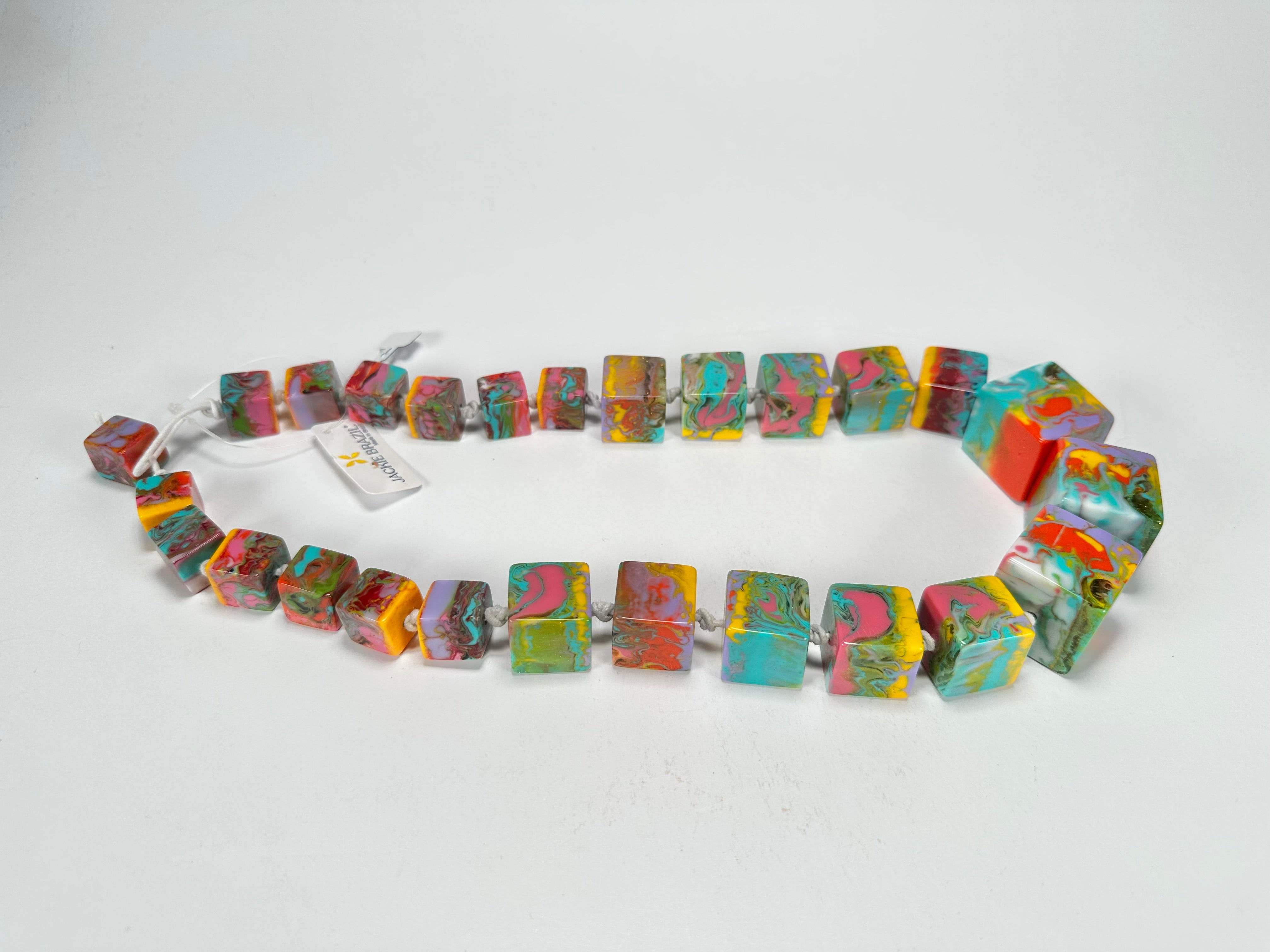 Jackie Brazil "Kandinsky" Mix Size Liquorice Cubes Resin Necklace ( N3343 )