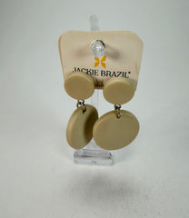 Jackie Brazil "Duo Stud" Natural Disk On Pin Beige Matte Resin Earrings ( E0520 )