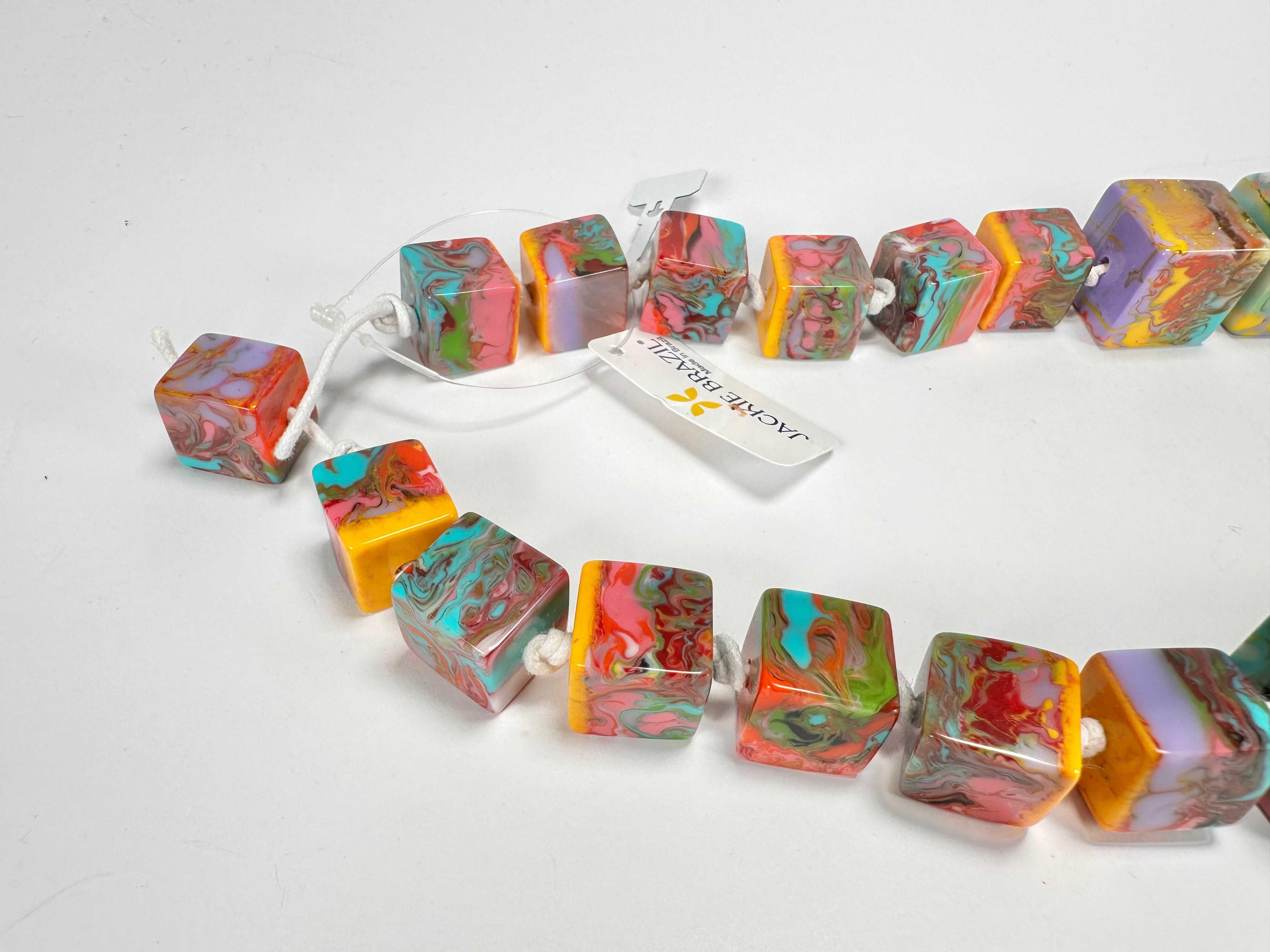 Jackie Brazil "Kandinsky" Mix Size Liquorice Cubes Resin Necklace ( N3343 )