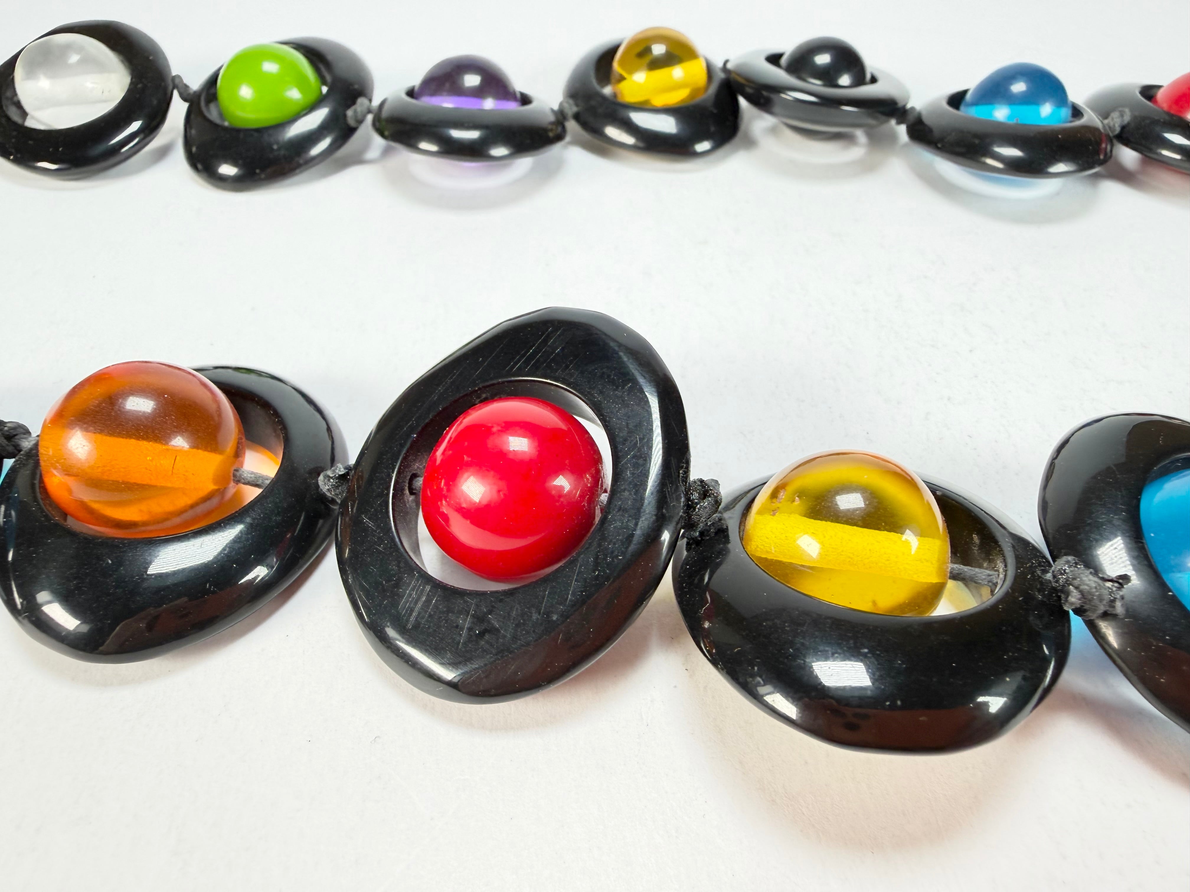 Jackie Brazil "Saturn" Black & Transparent Summer Mix Disc & Ball Long 110cm Necklace ( N0054 )