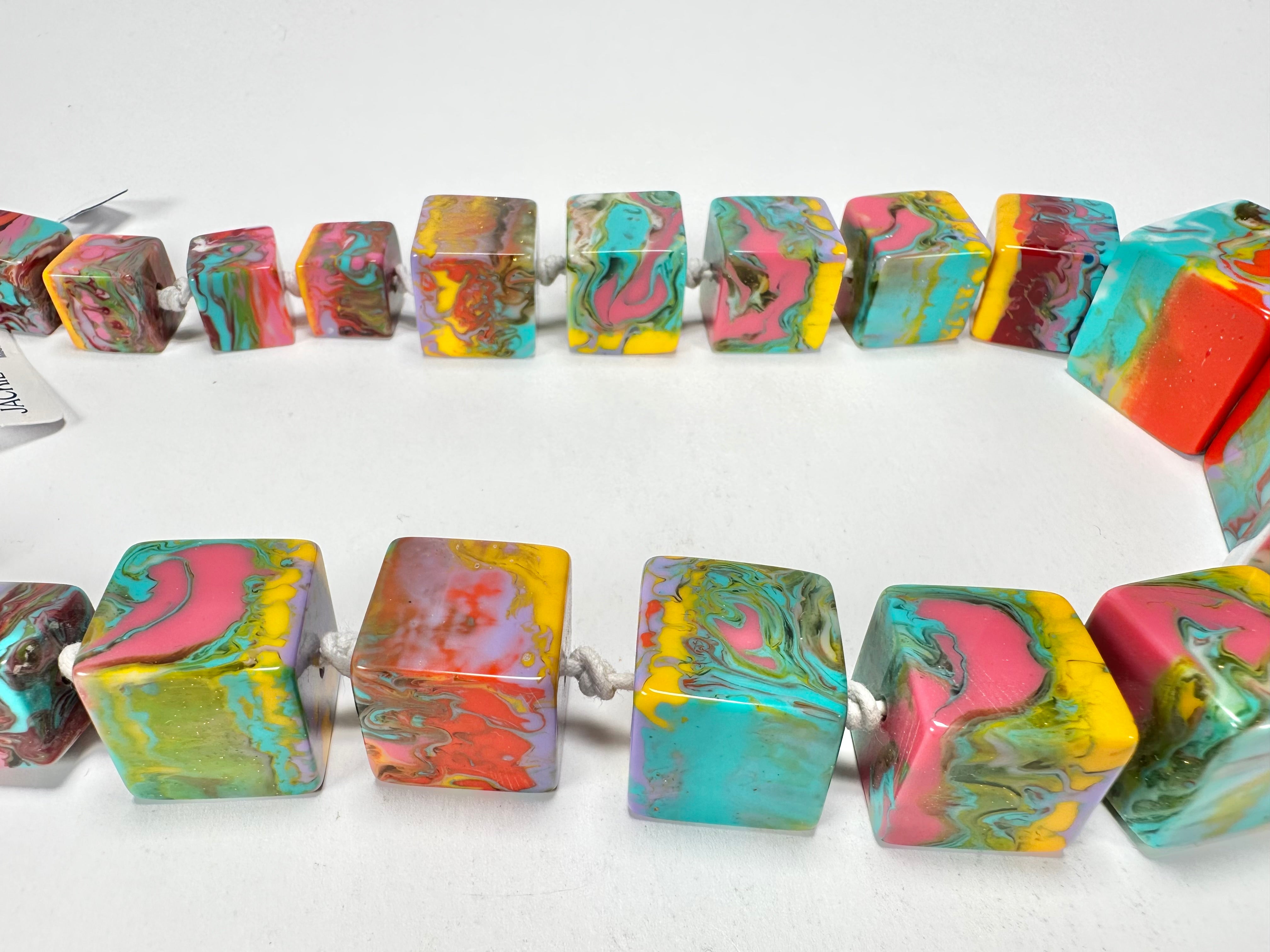 Jackie Brazil "Kandinsky" Mix Size Liquorice Cubes Resin Necklace ( N3343 )