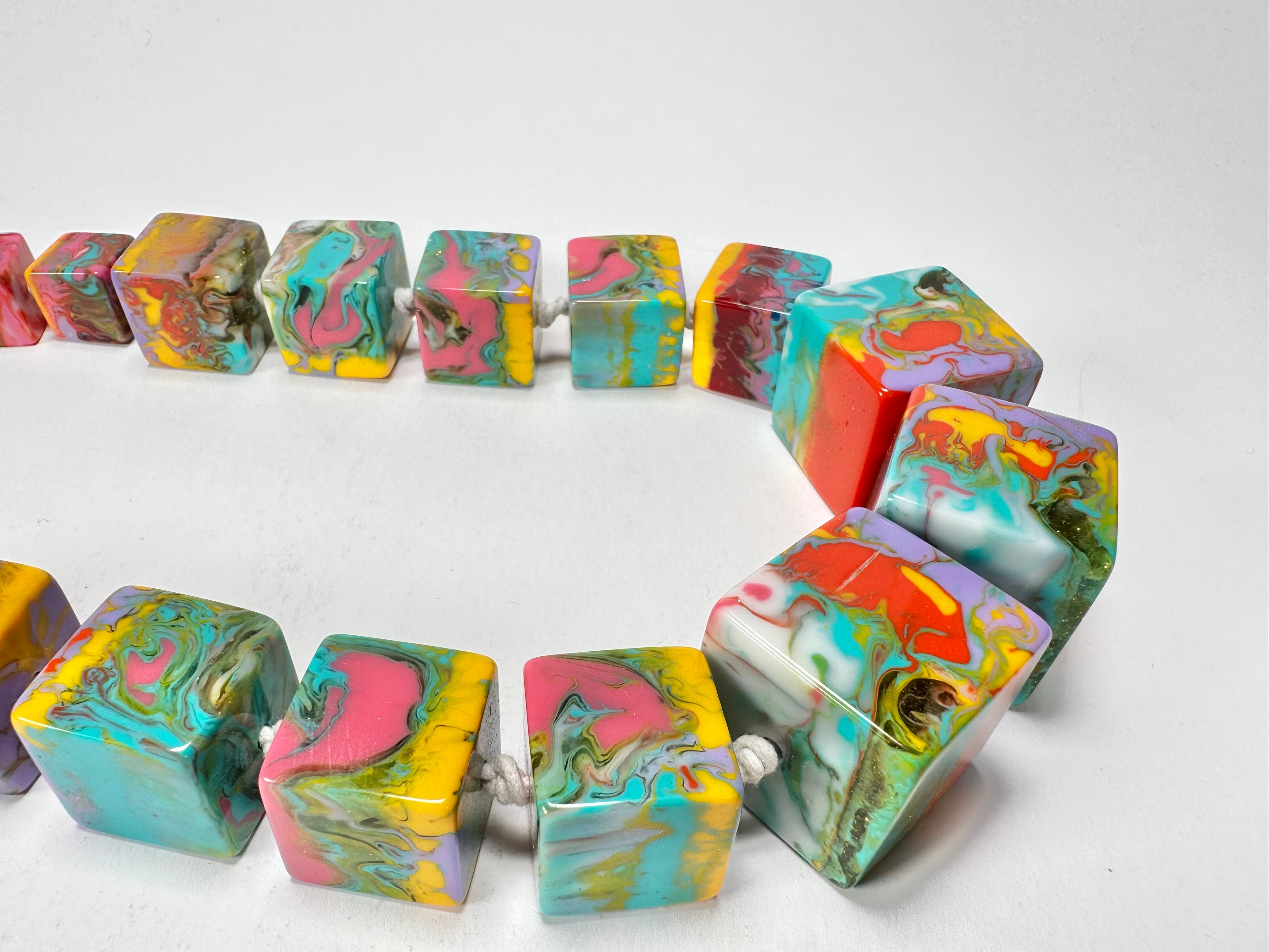 Jackie Brazil "Kandinsky" Mix Size Liquorice Cubes Resin Necklace ( N3343 )