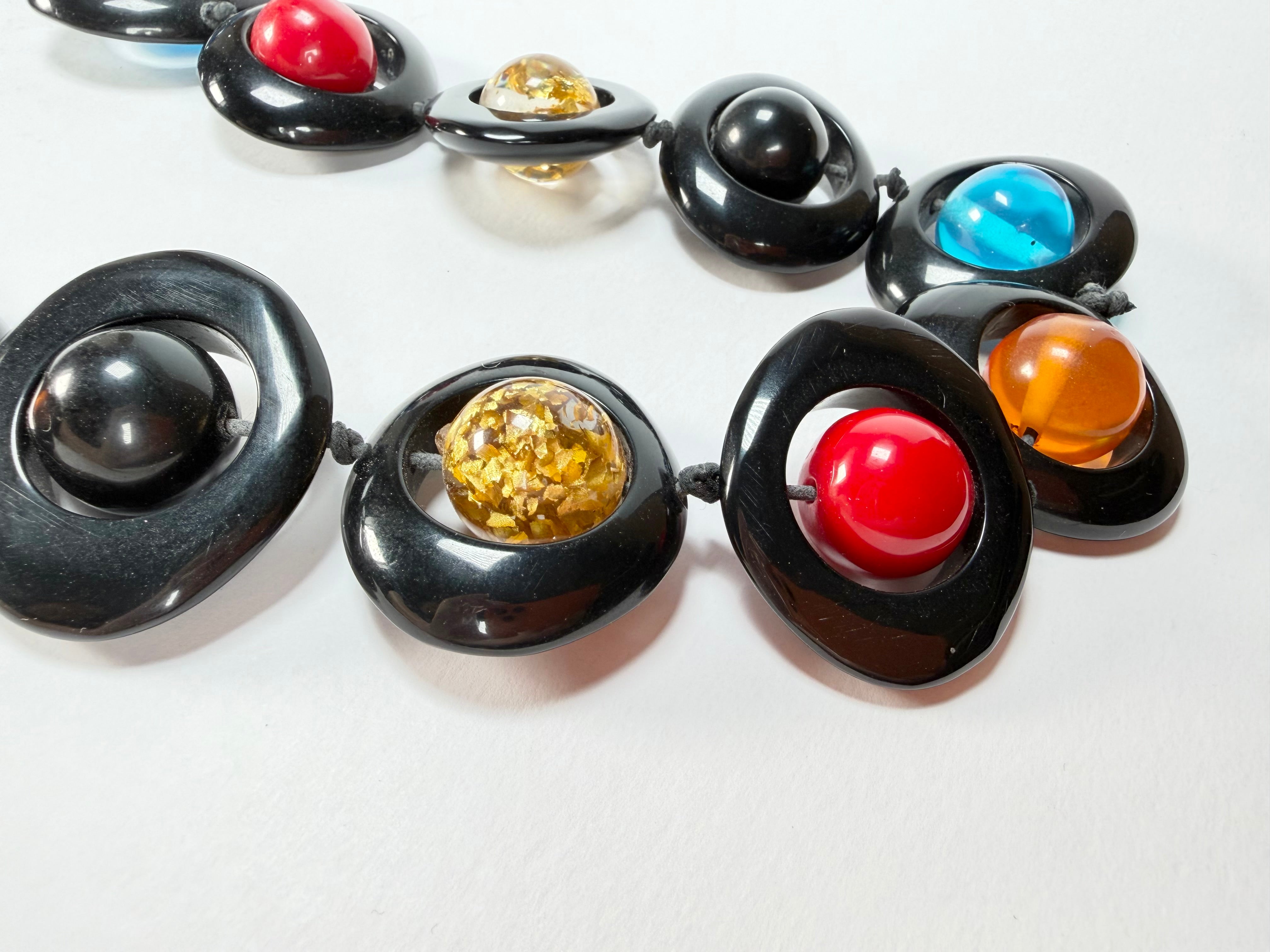 Jackie Brazil "Saturn" Black & Transparent Summer Mix Disc & Ball Long 110cm Necklace ( N0054 )