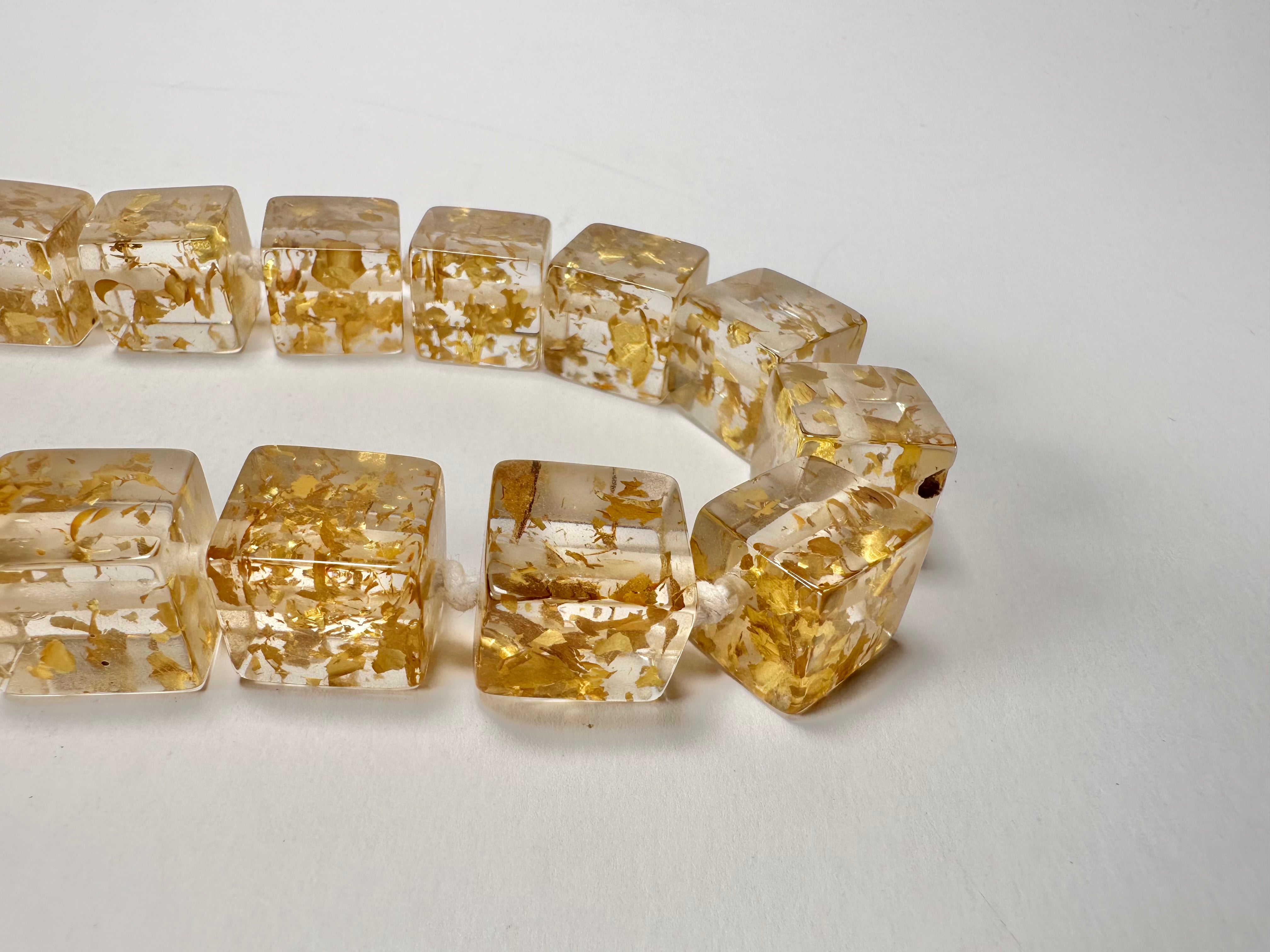 Jackie Brazil "POP" Gold Flakes Liquorice Small Cubes 65cm Necklace ( N0046 )