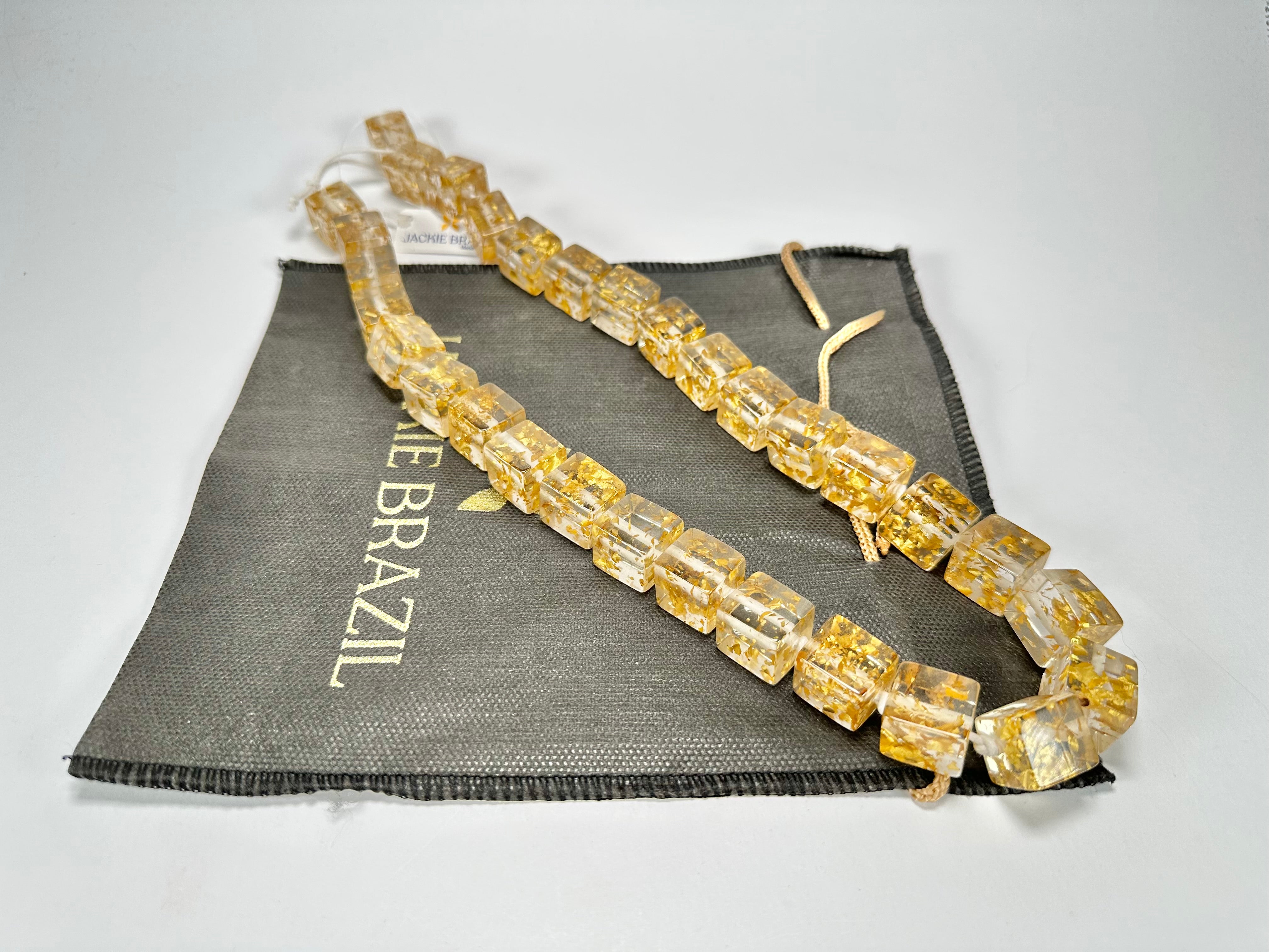 Jackie Brazil "POP" Gold Flakes Liquorice Small Cubes 65cm Necklace ( N0046 )