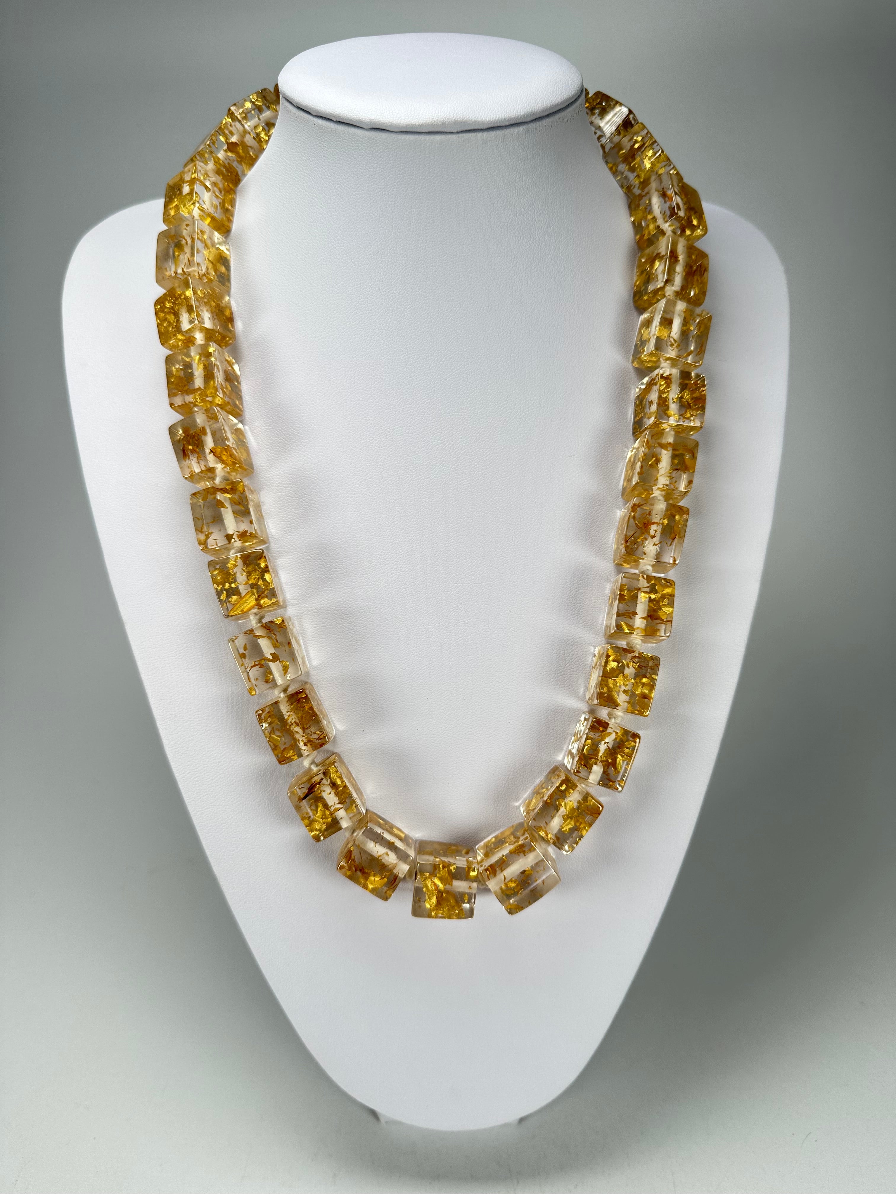 Jackie Brazil "POP" Gold Flakes Liquorice Small Cubes 65cm Necklace ( N0046 )