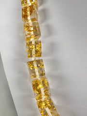 Jackie Brazil "POP" Gold Flakes Liquorice Small Cubes 65cm Necklace ( N0046 )
