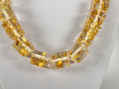 Jackie Brazil "POP" Gold Flakes Liquorice Small Cubes 65cm Necklace ( N0046 )